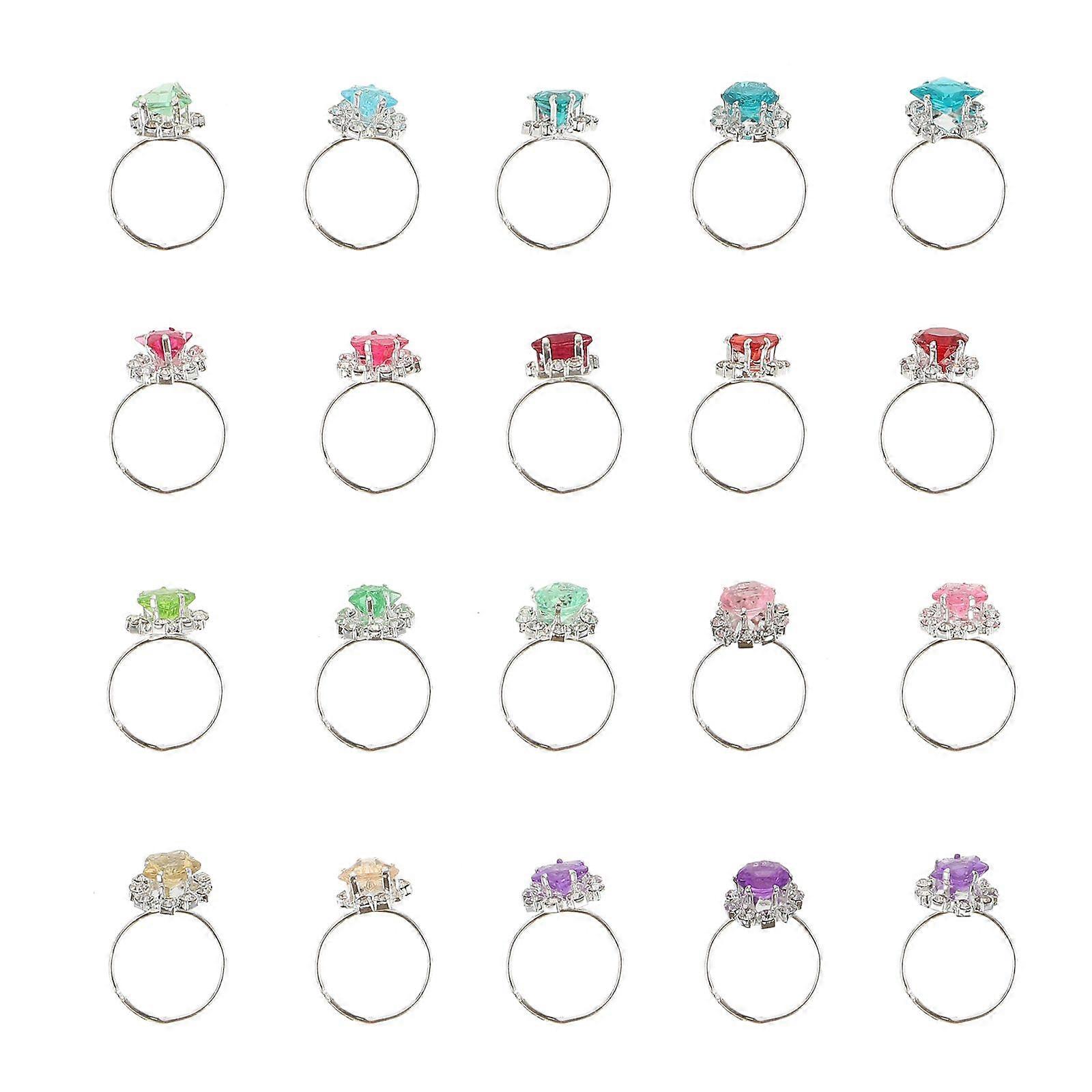 20Pcs Simulation Diamond Ring Girls Finger Rings Playthings (Random Color)