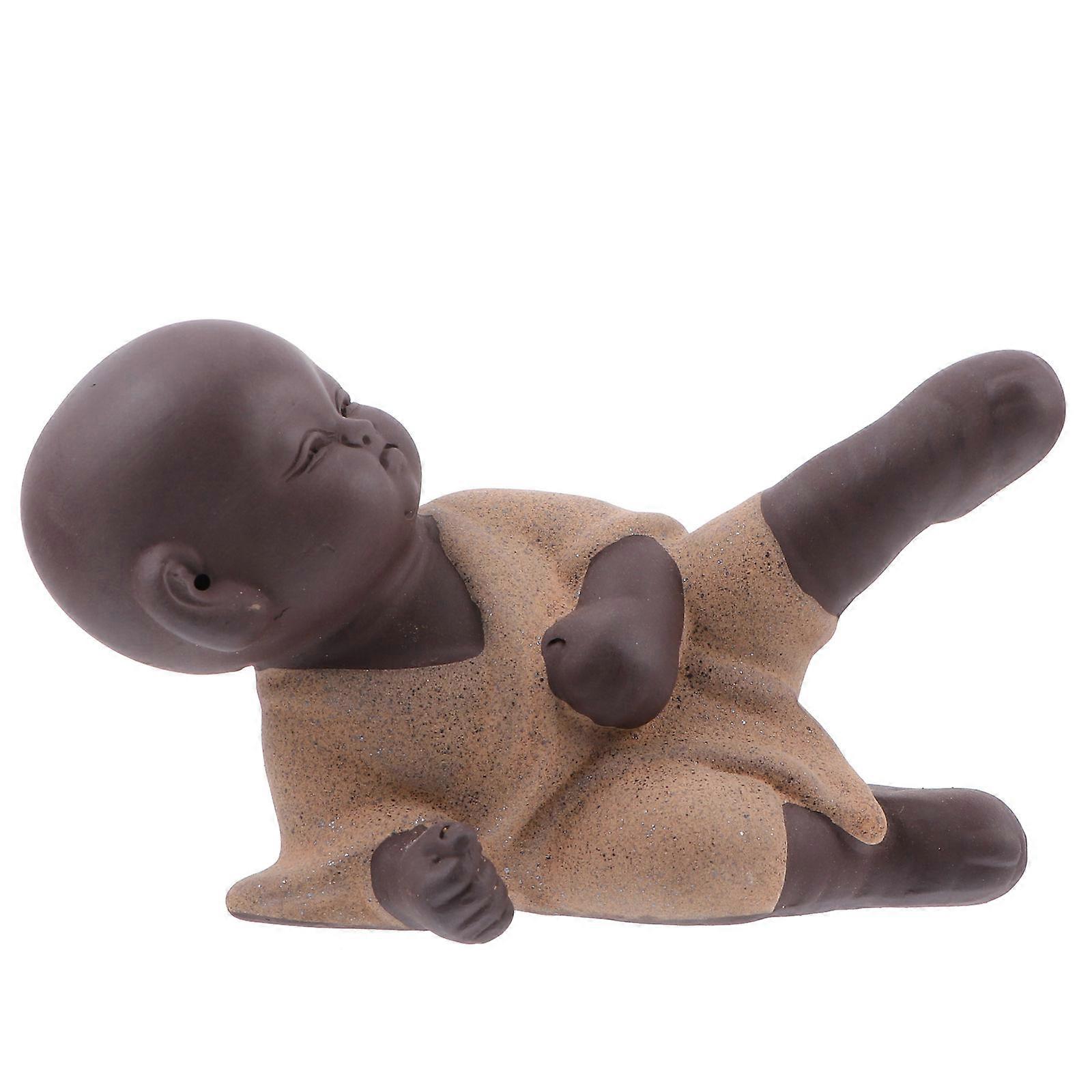 Small Monks Home Decoration Ceramic Craft Desk Ornament Simple Shape Versatile Style Fish Tank Adornment 1Set