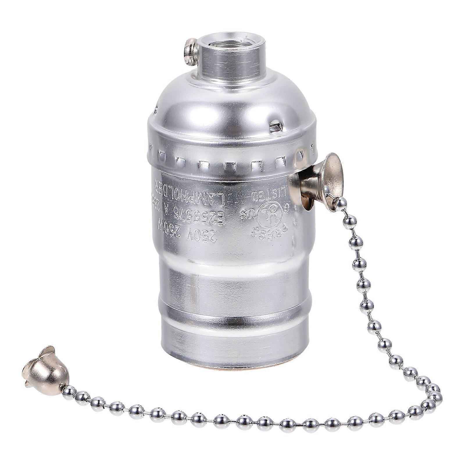 Retro E27 Lamp Holder with Pull Chain Switch Aluminum Silver for Light Use Fits Dining Room or Home