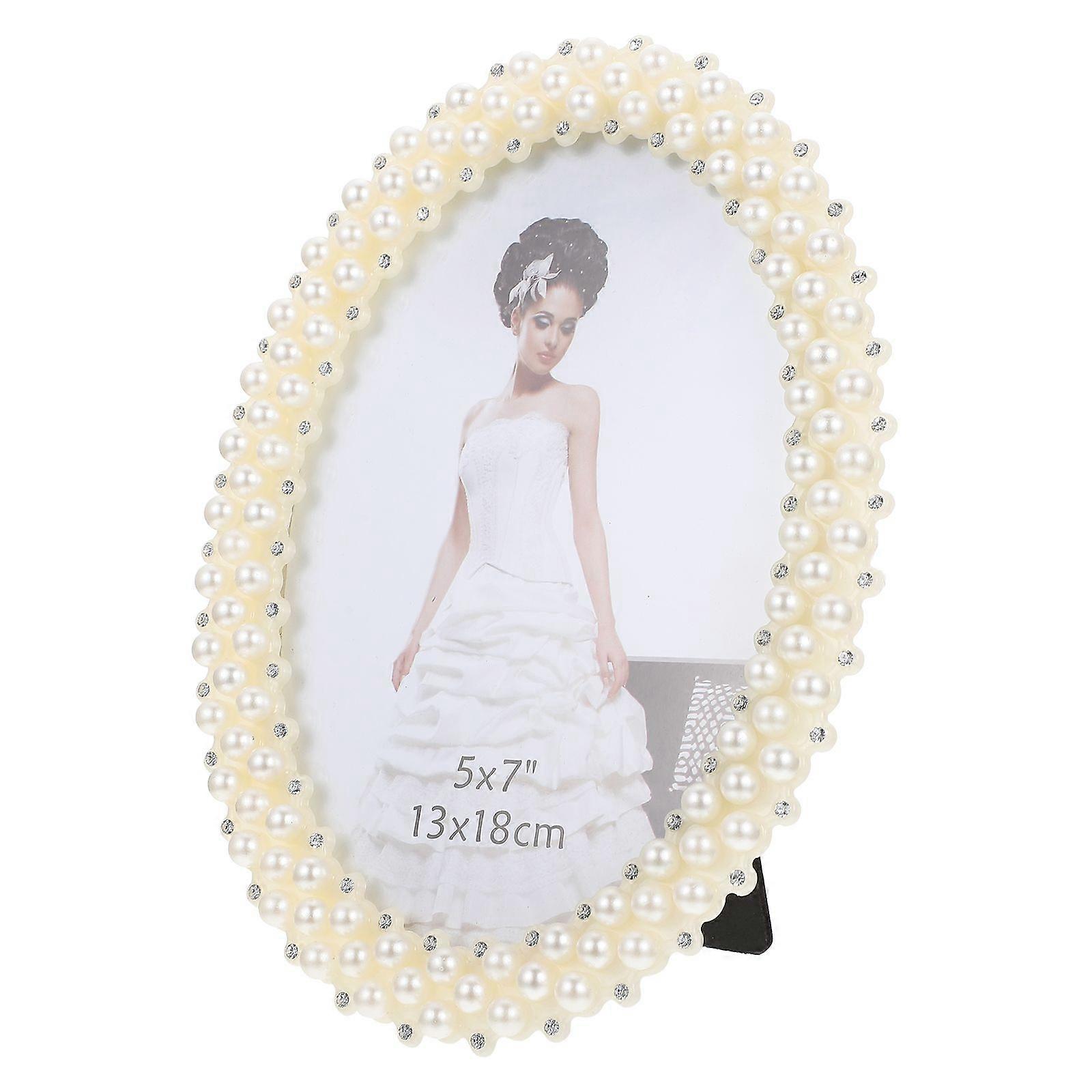 Pearl Inlaided Photo Frame Oval Design Phone Holder Picture Photo Frame