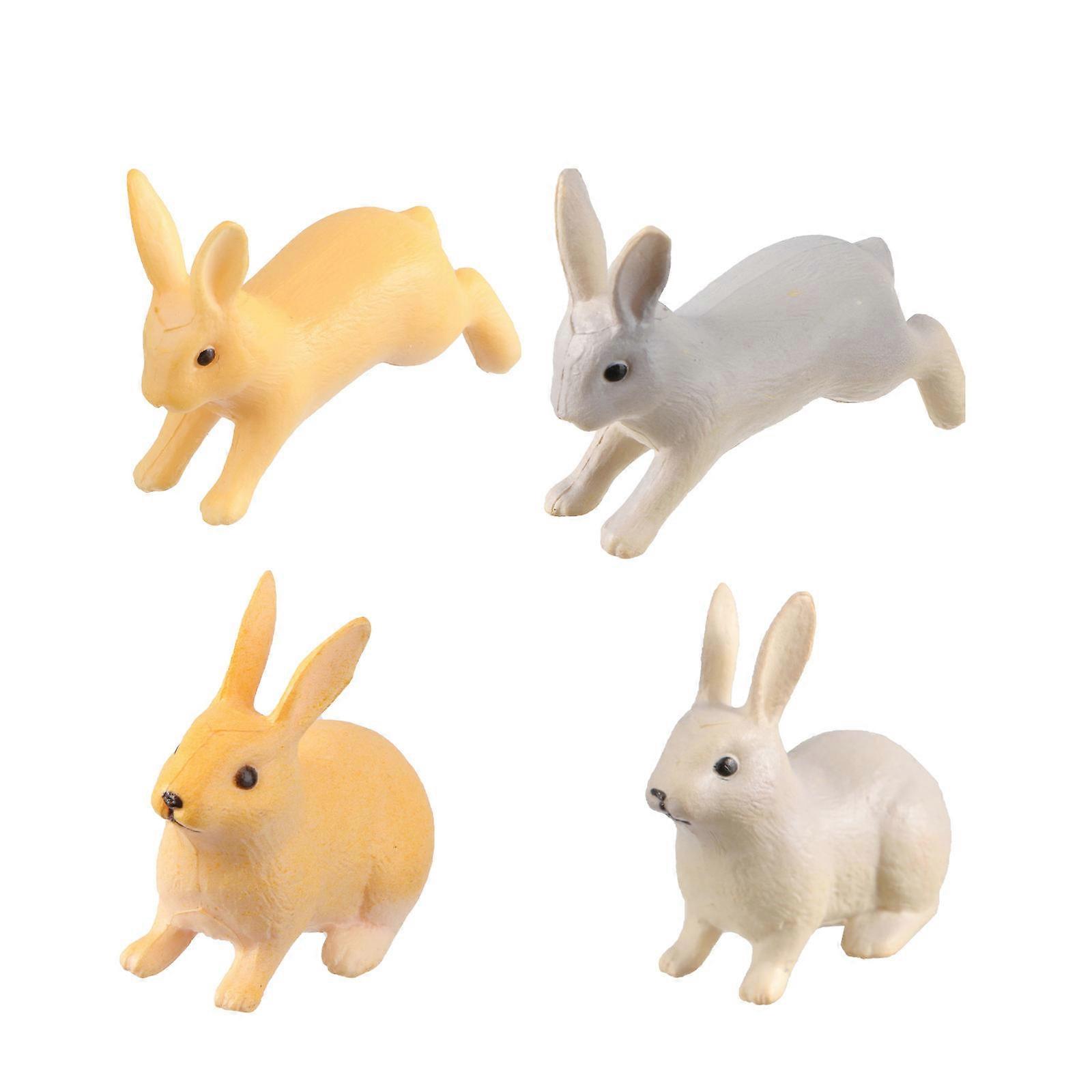 Resin Moss Bunny Figurine Rabbit Model Decor Realistic Appearance Fine Workmanship Miniature Design 4Set