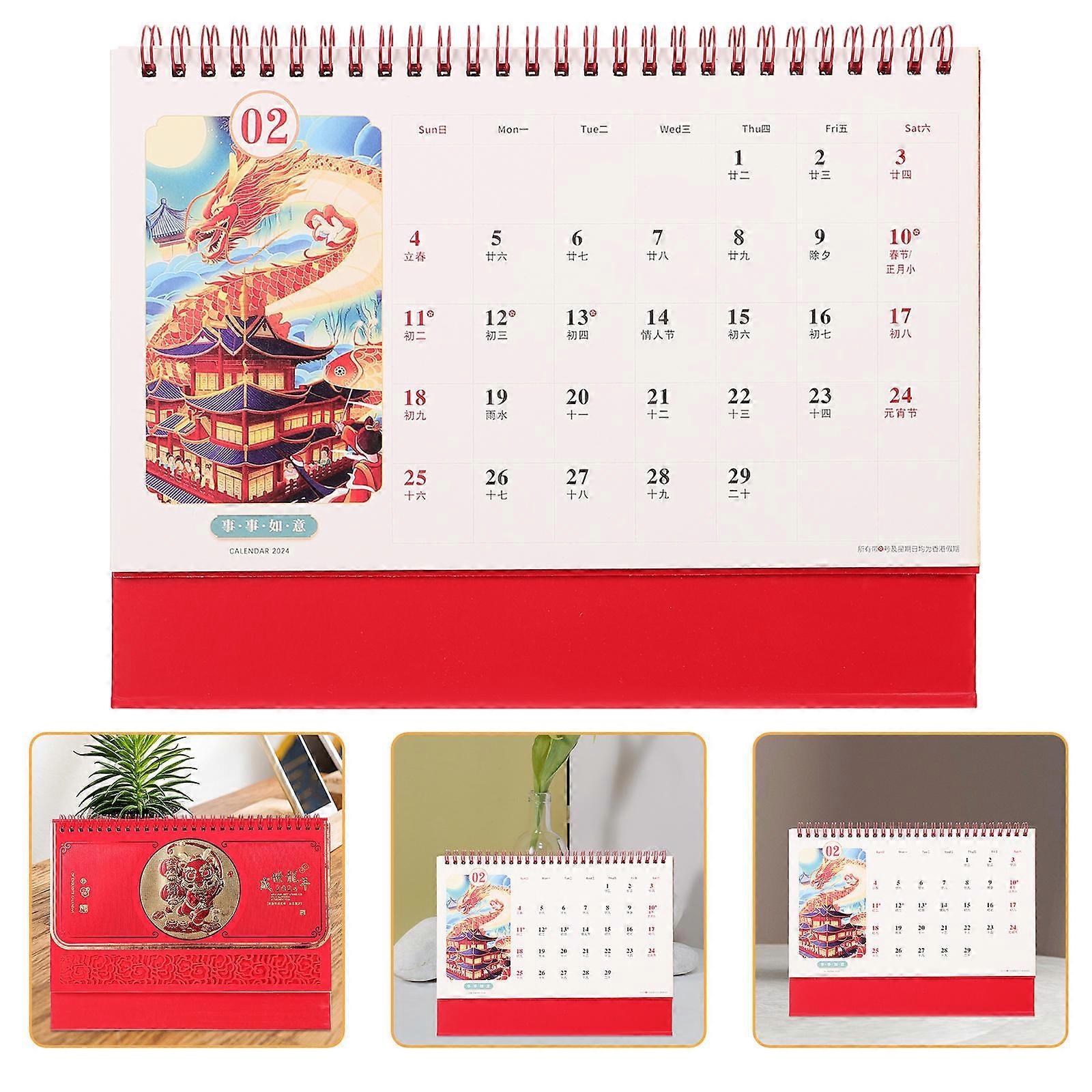 Calendar Adornment Desk Calendar for Office Use Red 25x23.5cm Display Holidays 1Pack