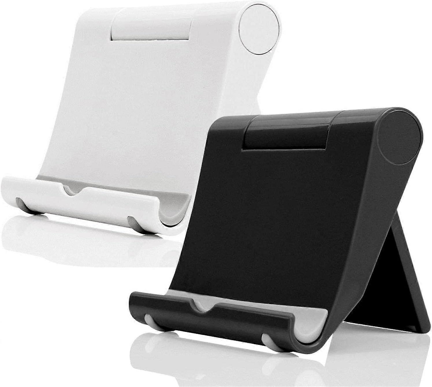 Desktop Phone Holder 2 Pack, Foldable, Universal Adjustable Tablet Holder for Desktop (Black+White)