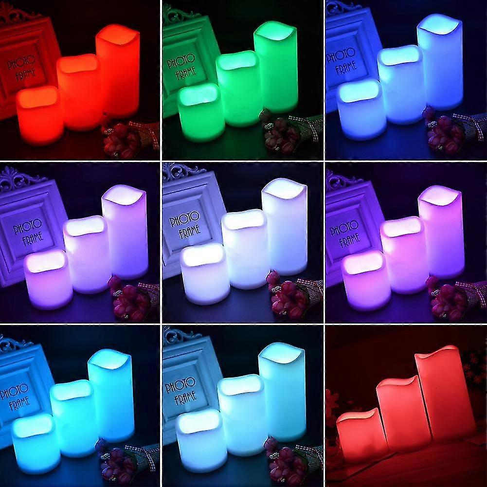 TL 3Pcs/Set Color Changing LED Candle Night Light Decor Lamp with Remote Control
