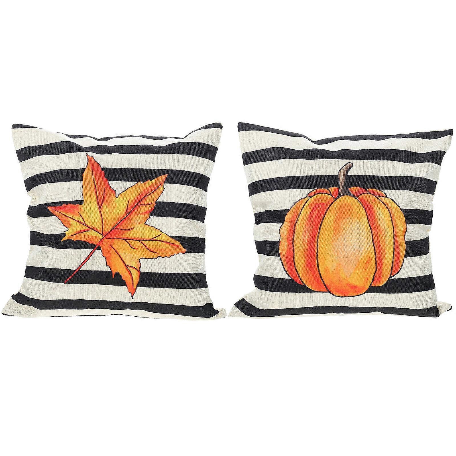 Festive Atmosphere Pillow Covers Pumpkin Maple Leaf Pattern Thanksgiving Themed Design For Bedroom Homeowners 2Pcs