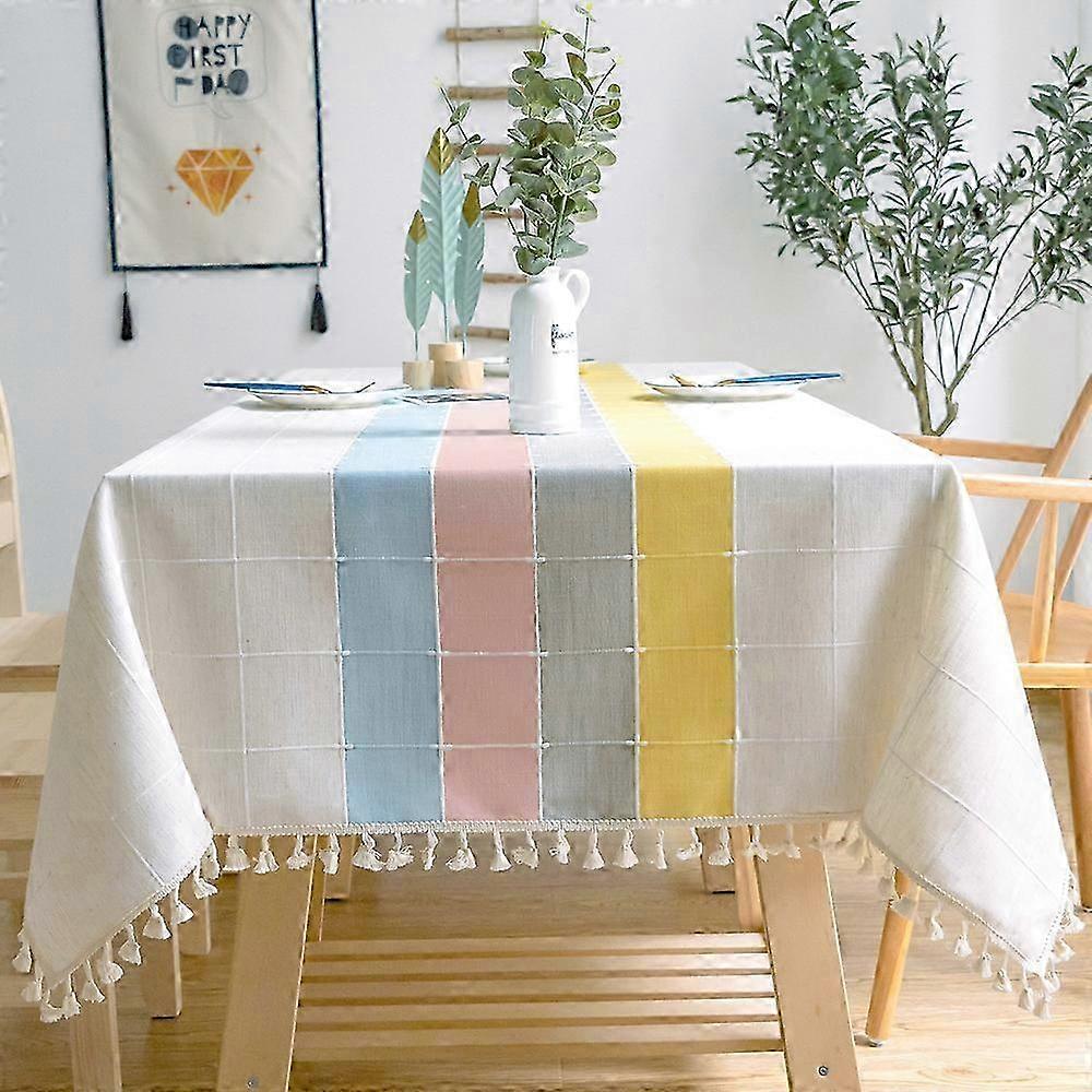 Rectangular Anti-Stain Washable Tablecloth Solid Color Tassel Cotton Linen Kitchen Set
