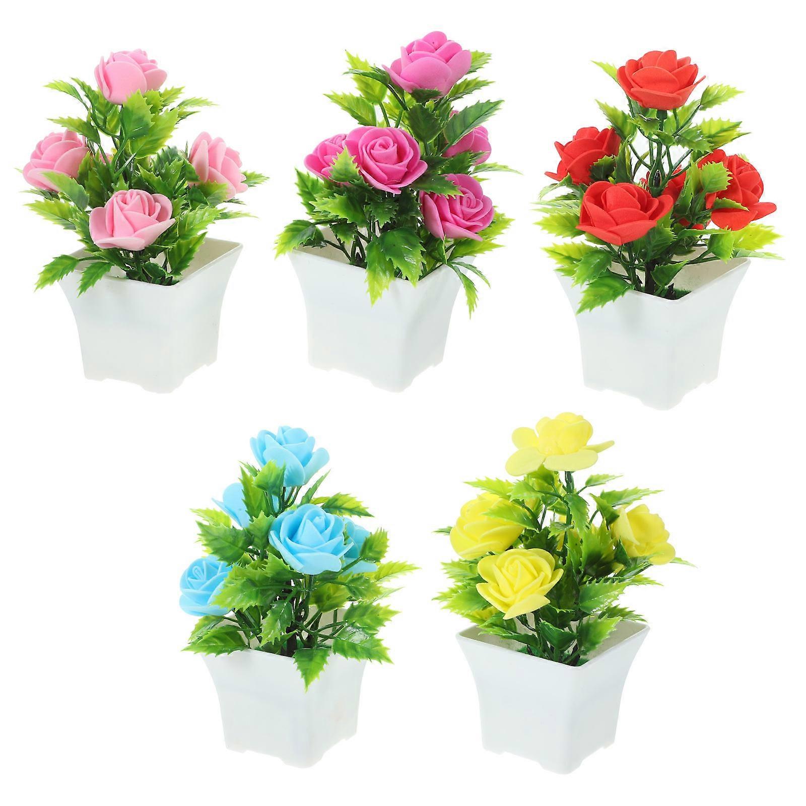 5PCS Realistic Artificial Potted Flower Faux Plant Decoration for Home Office Indoor Greenery Low Maintenance Desktop Plants for Cozy Spaces