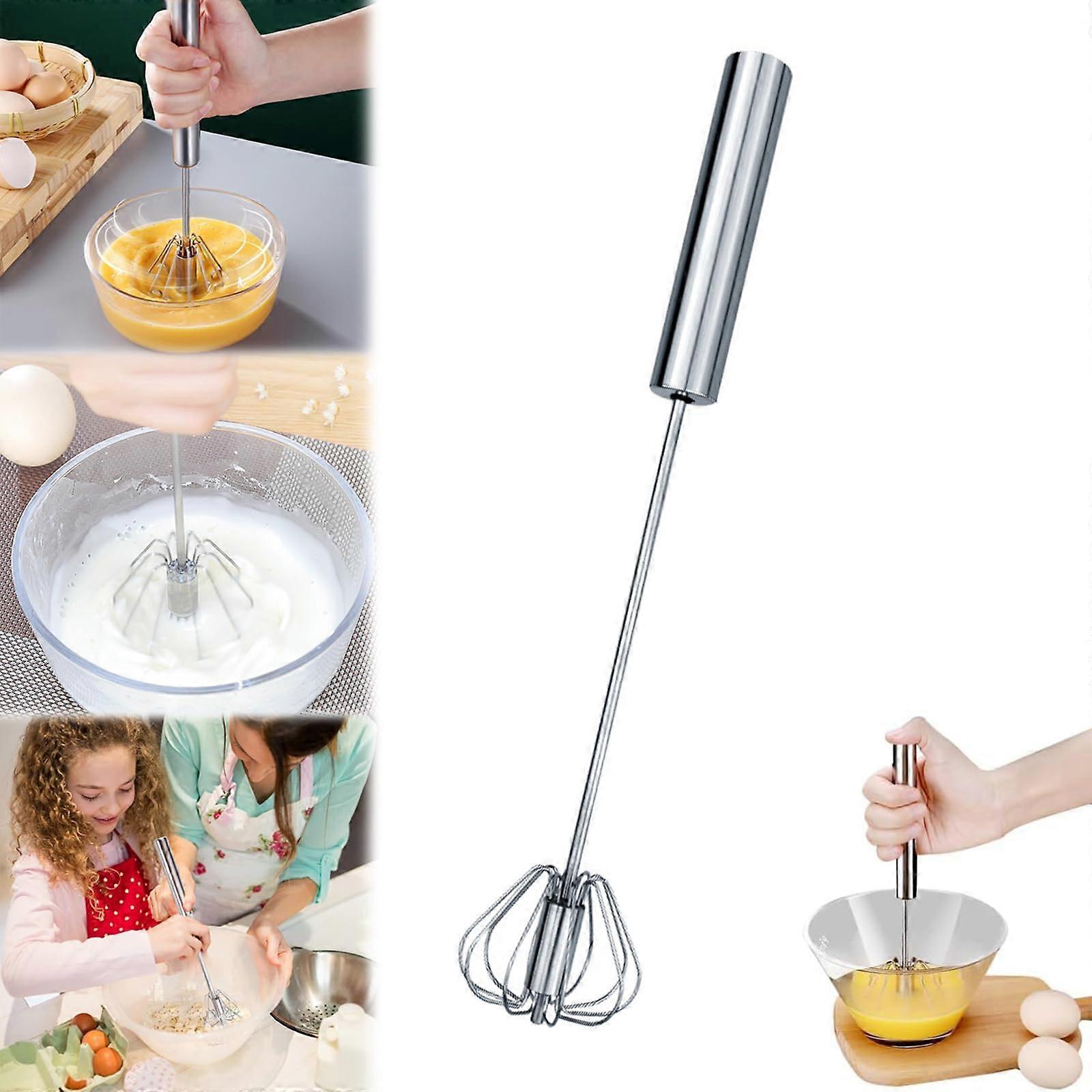 Stainless Steel Semi-Automatic Whisk 12 Inches, Handheld Mixer for Cooking, Easy Push Egg Beater and Stirrer
