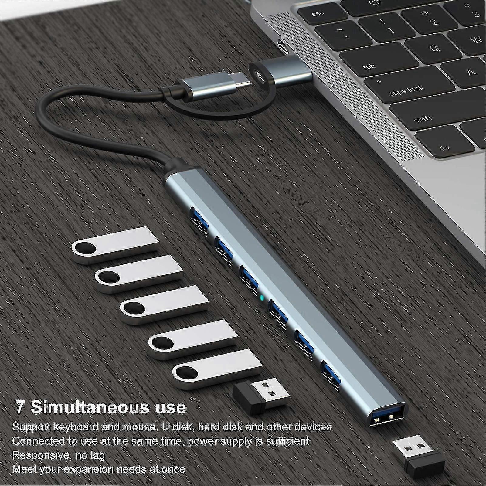 Dockingstation 7 Anschlüsse, multifunktionale Hochgeschwindigkeitsübertragung, niedrige Spiellatenz, Unterstützung OTG-Funktion, 5 Gbit/s, Typ-C, USB 3.0