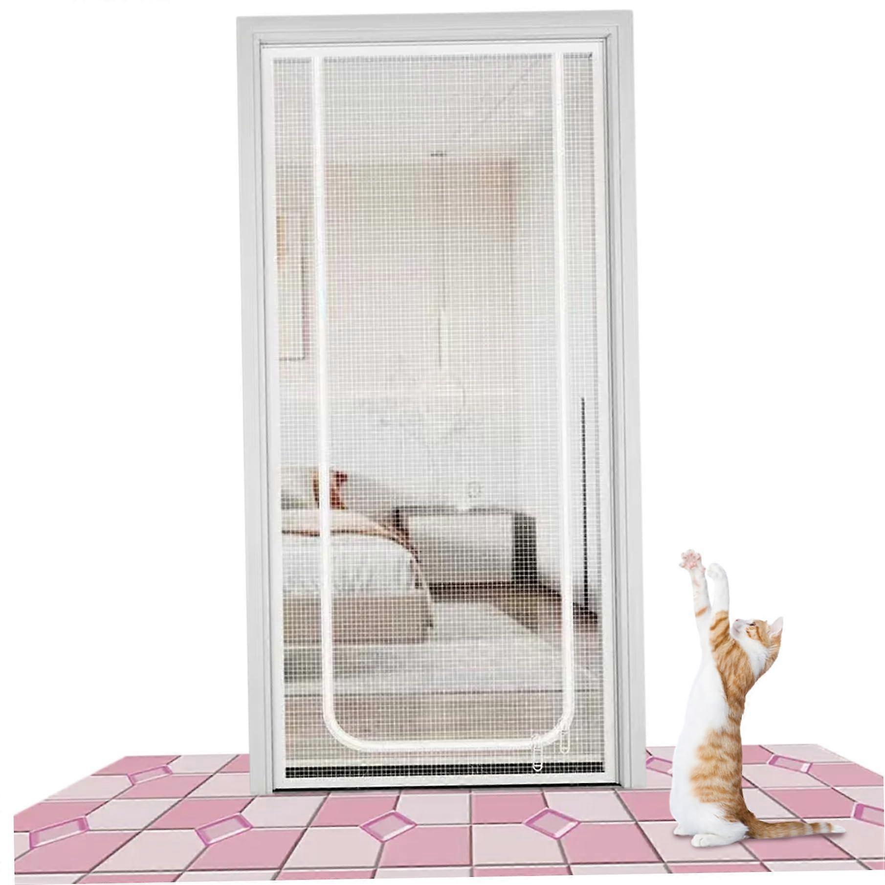 Cat Screen Door, 35 x 83 Inches Fine Mesh Pet Door with UShaped Zipper Opening, ScratchResistant Ventilated Mounting Strap for Home