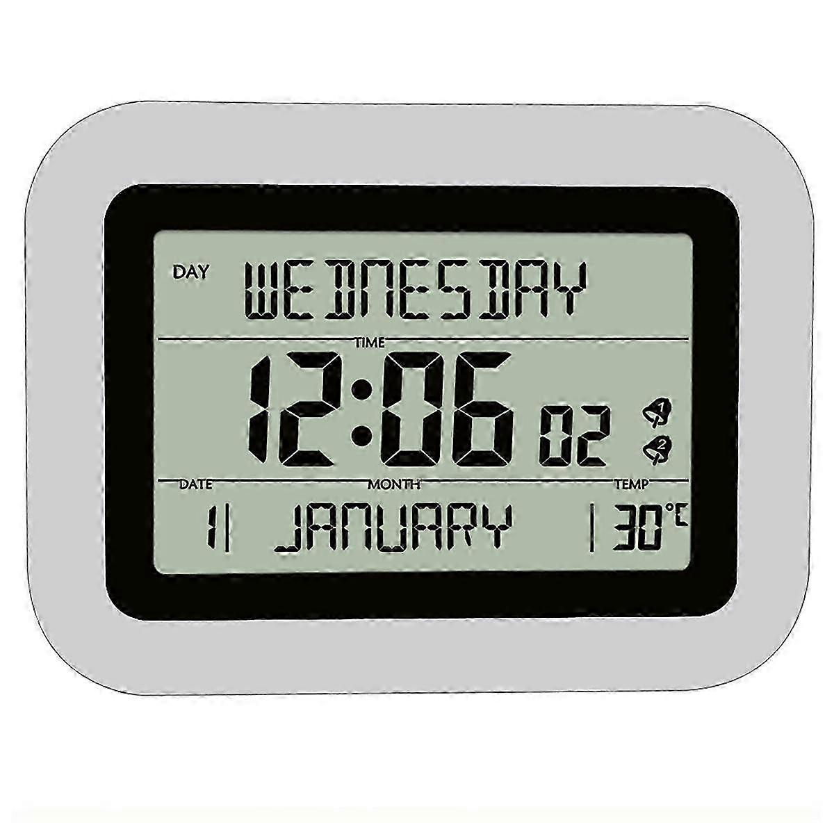 Large Screen LCD Digital Alarm Clock with Date, Temperature, and Humidity Display