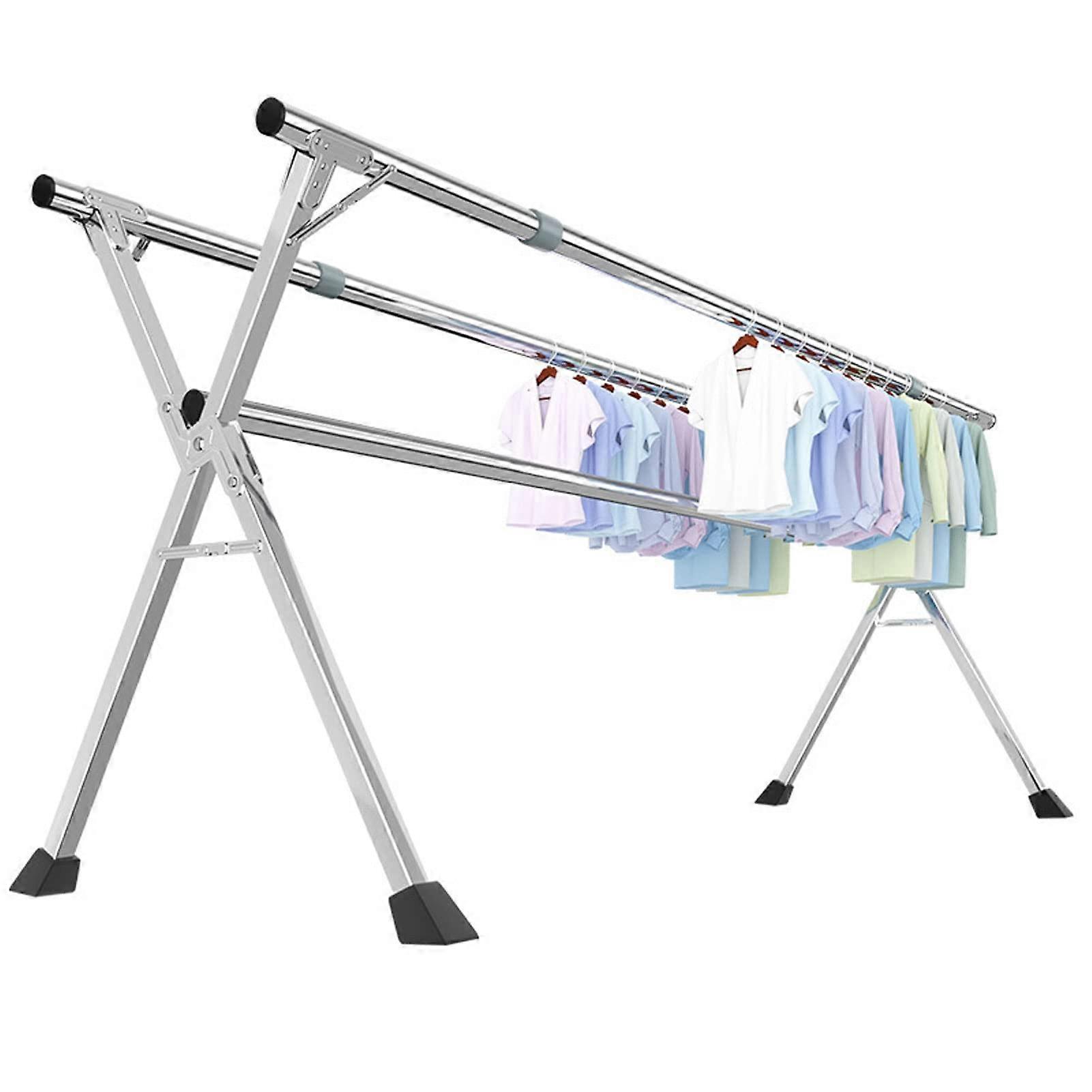 Adjustable Foldable Clothes Airer Stainless Steel for Indoor Outdoor Use with 20 Hooks 2m