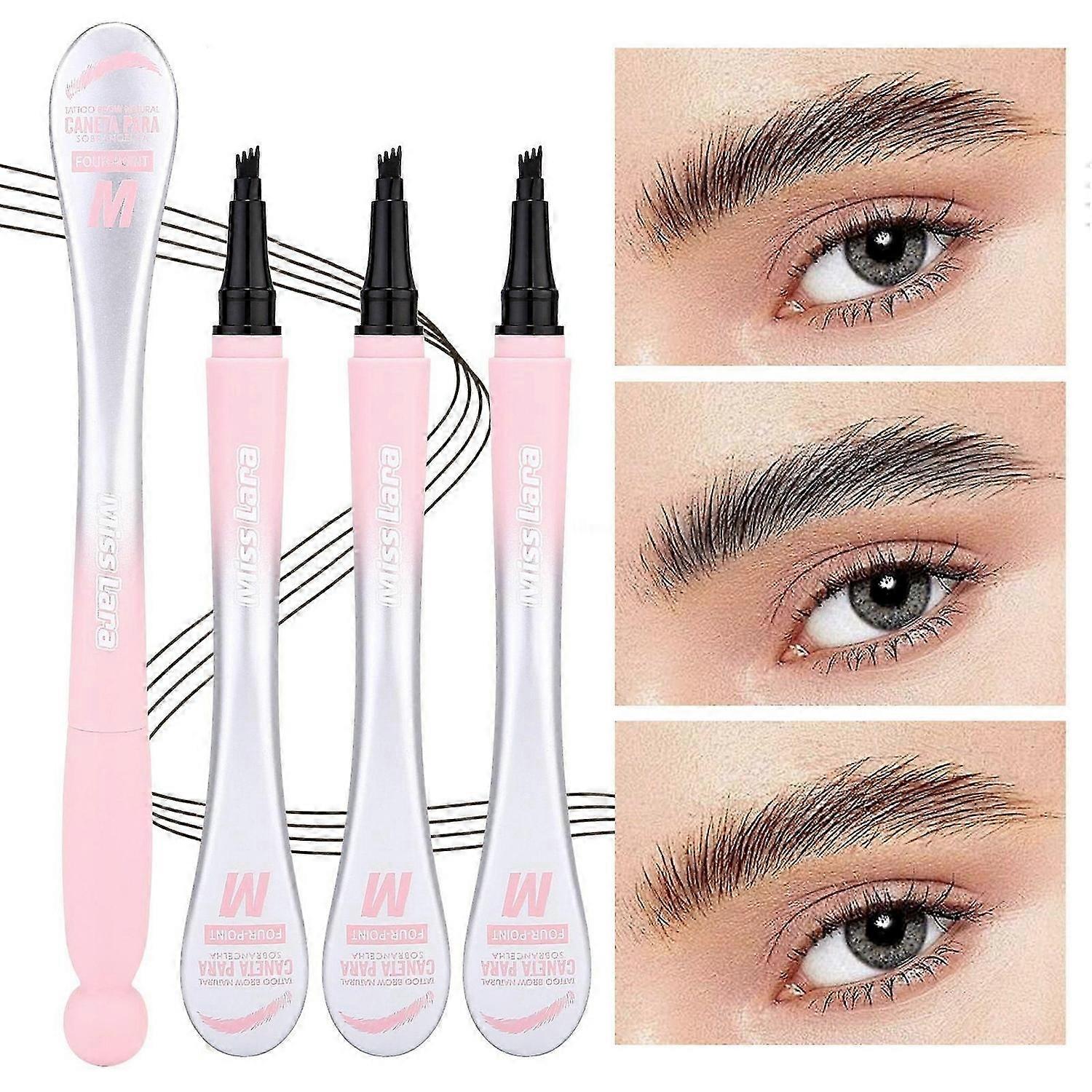 Waterproof Liquid Eyebrow Pencil, 4 Teeth Durable Waterproof and Sweat Proof 3D Eyebrow Pencil, Easily Create Natural and Provided Brows, 3Pcs
