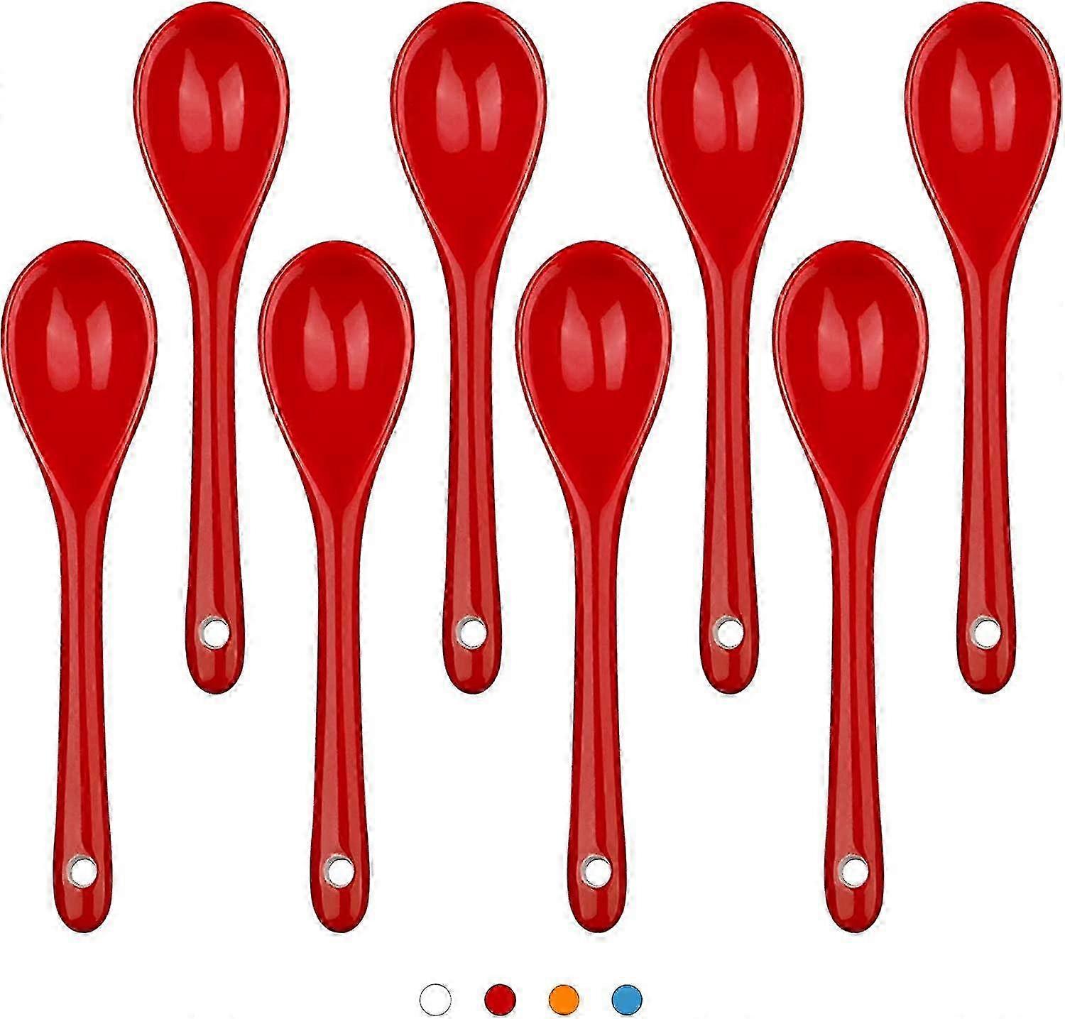 Set of 8 Ceramic Teaspoons, Espresso Spoon Set Suitable for Coffee and Dessert, Dishwasher Safe in Red, 4.7 Inches Long