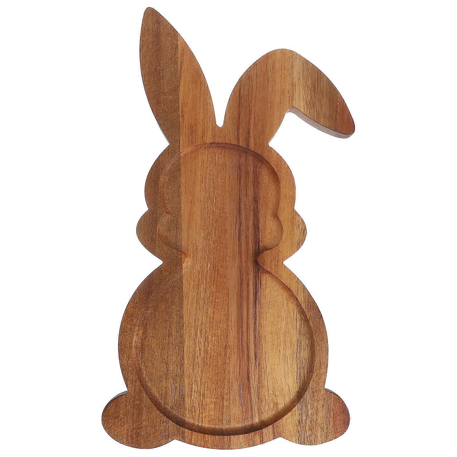 Easter Bunny Wooden Serving Tray, Handcarved Rabbit Shaped Snack Board with Slip Grooves for Charcuterie, Perfect for Easter Parties and Gatherings