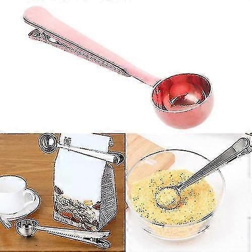 Cucina multifunzionale da 5 pezzi con cucchiaino da caffè a clip Cucchiaino da caffè in acciaio inossidabile Tazza di misurazione del caffè (oro rosa)