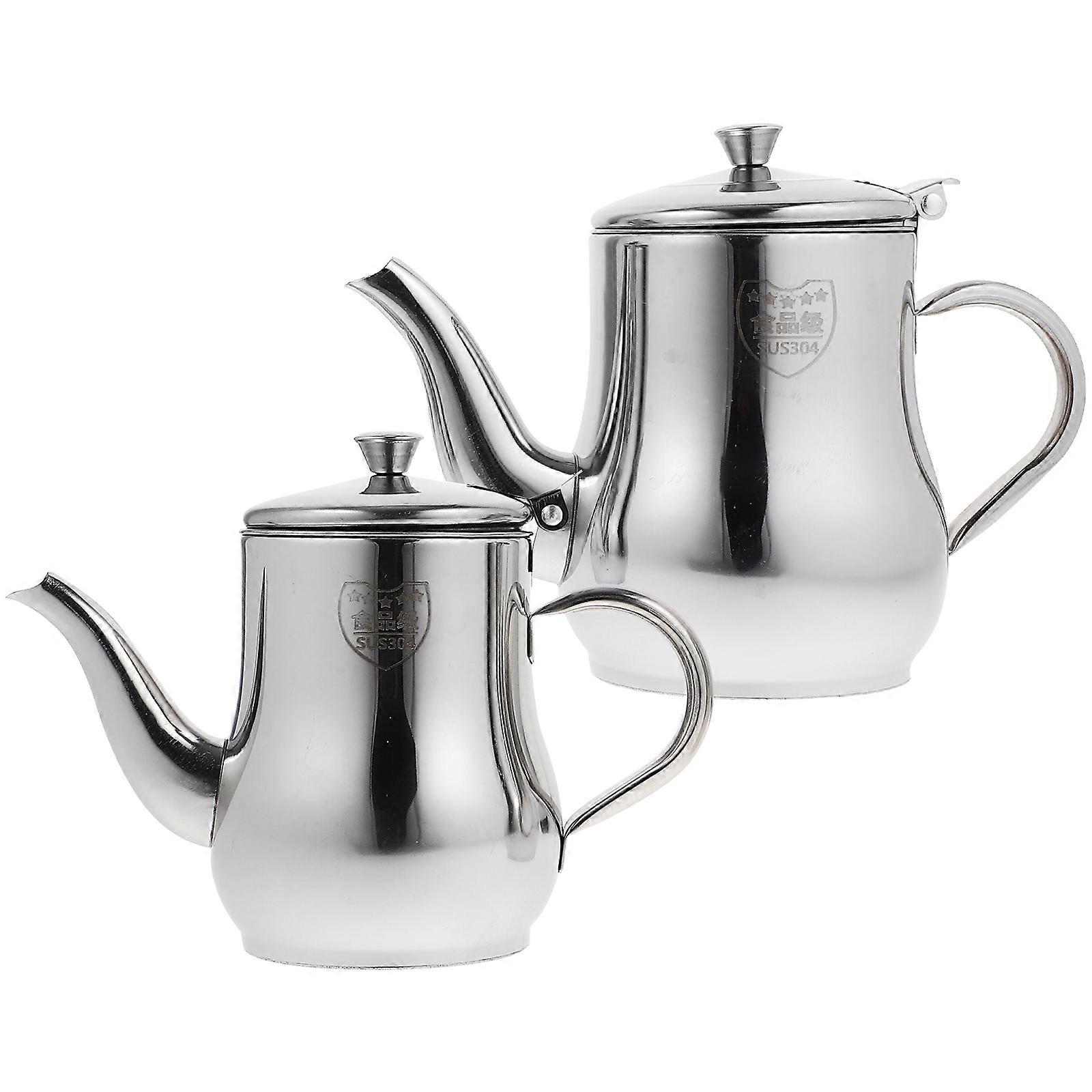 Stainless Steel Grease Strainer 2Pcs Silver Container with Anti-Scald Handle for Storage