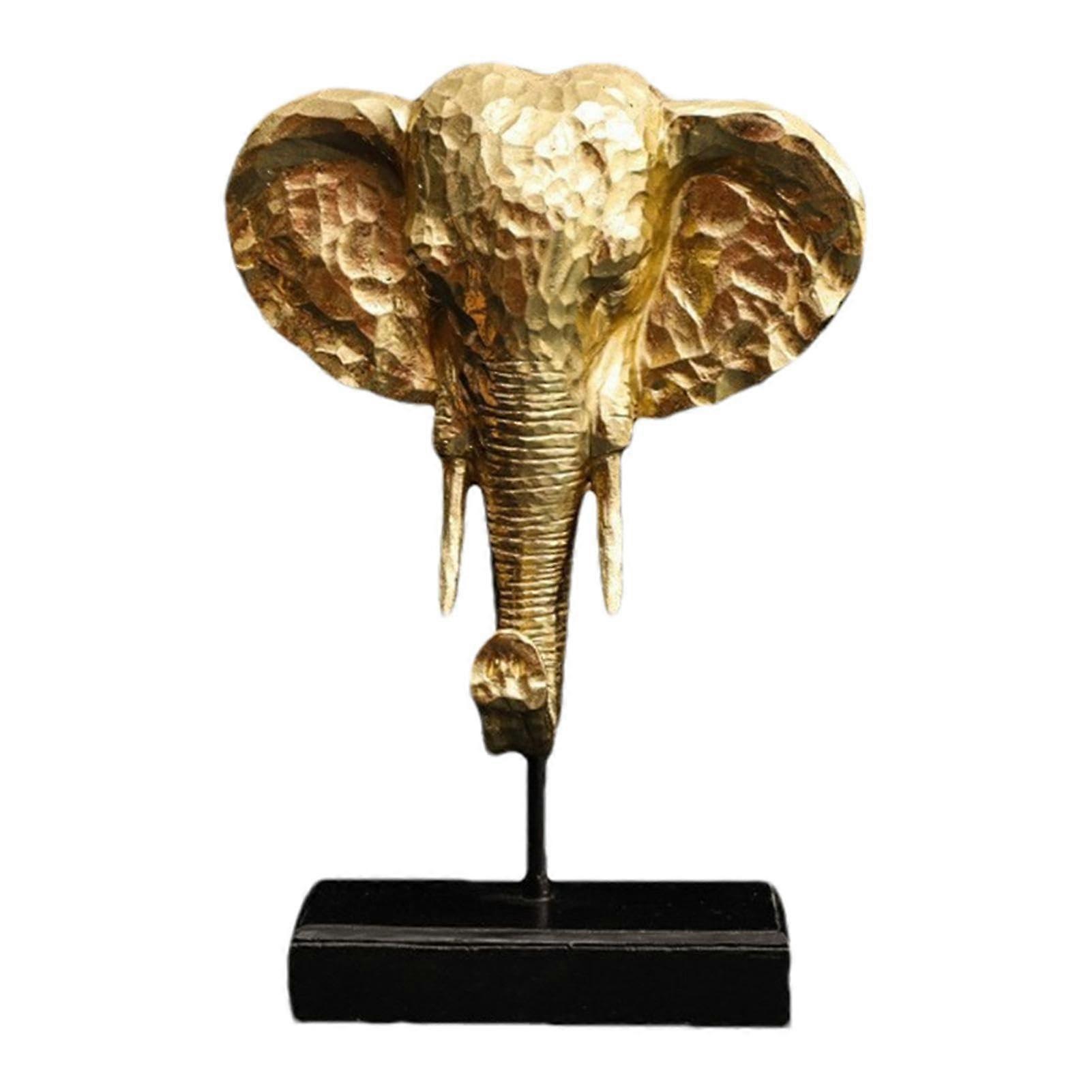 Elephant head figurines, elephant head statue, modern elephant sculpture made of resin with gold coating