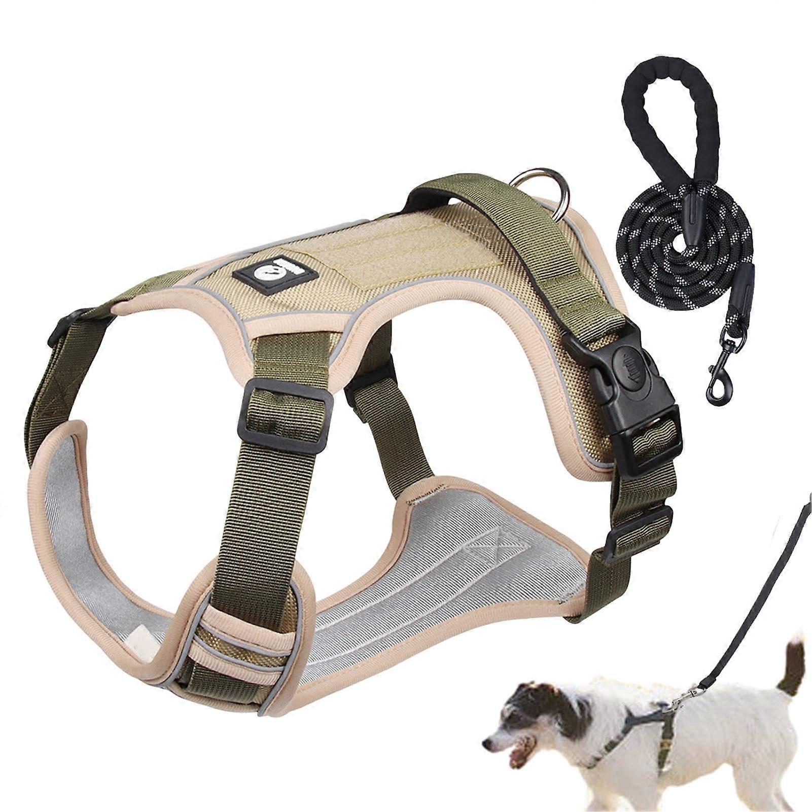 Dog Harness with Handle, Comfortable Reflective Adjustable Harness for Outdoor Khaki L