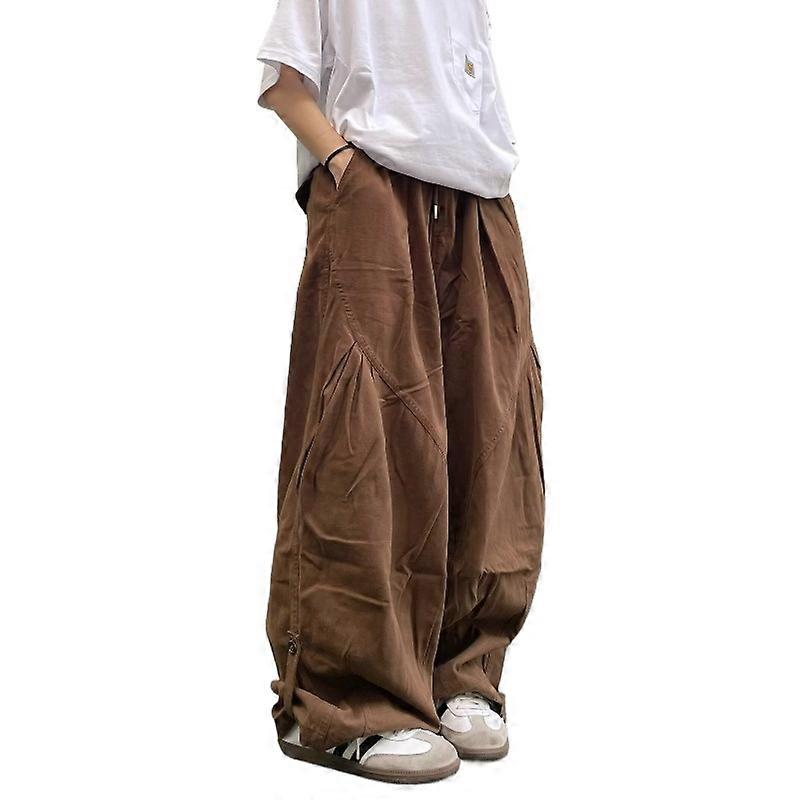 Wide leg work pants for men Hong retro pleated spring autumn large size elastic