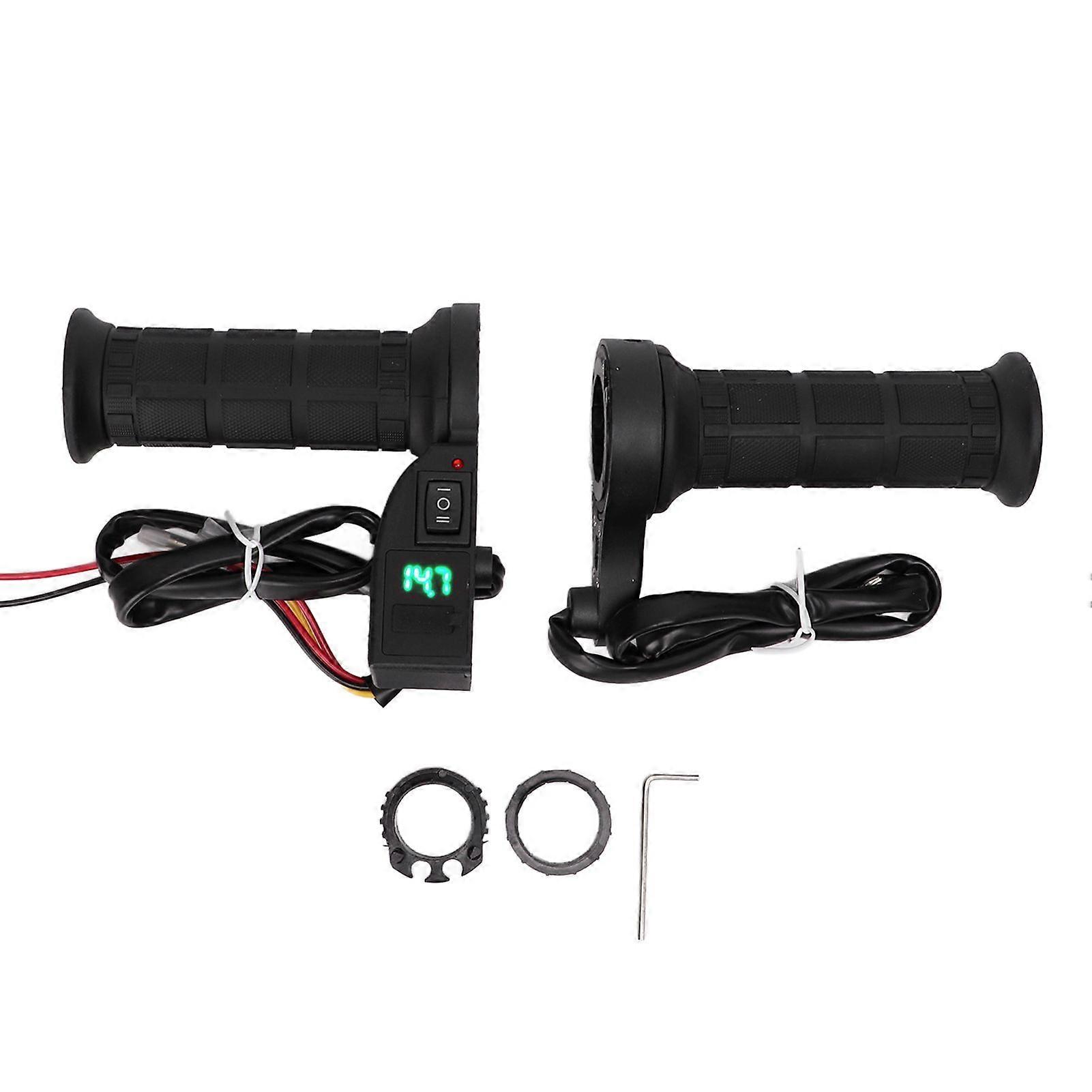 Electric Heated Grips Universal Adjustable Temperature 22mm Handlebar with Voltmeter for ATV MotorcycleGreen