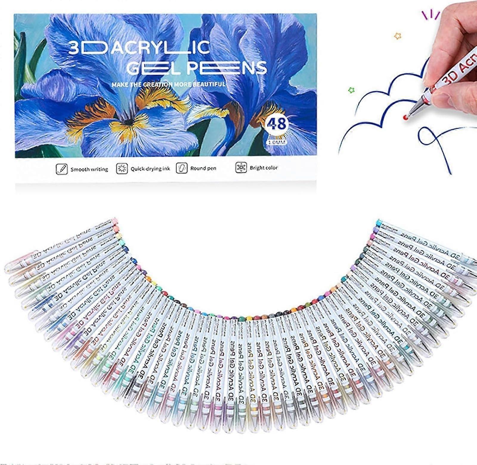 3D Acrylic Gel Pen - 1.0mm Tip, 3D Marker, Quick-Drying Ink, 36 Colors