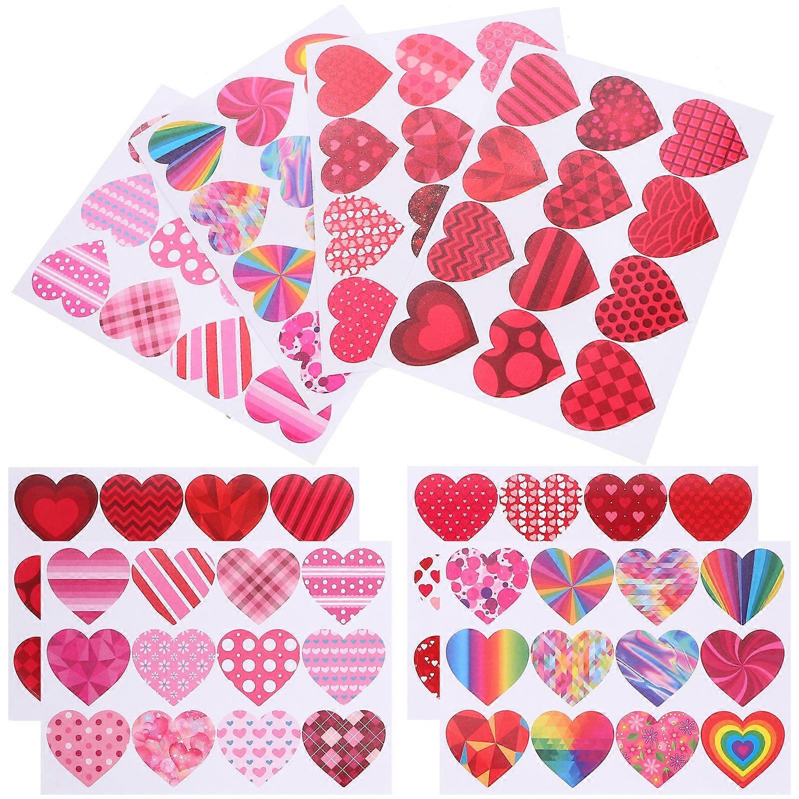Love Heart Shape Stickers Valentine's Day Multi-Functional Envelope Decoration Assorted Color 3.80X3.40X0.10Cm Strong Adhesiveness 16 Sheets