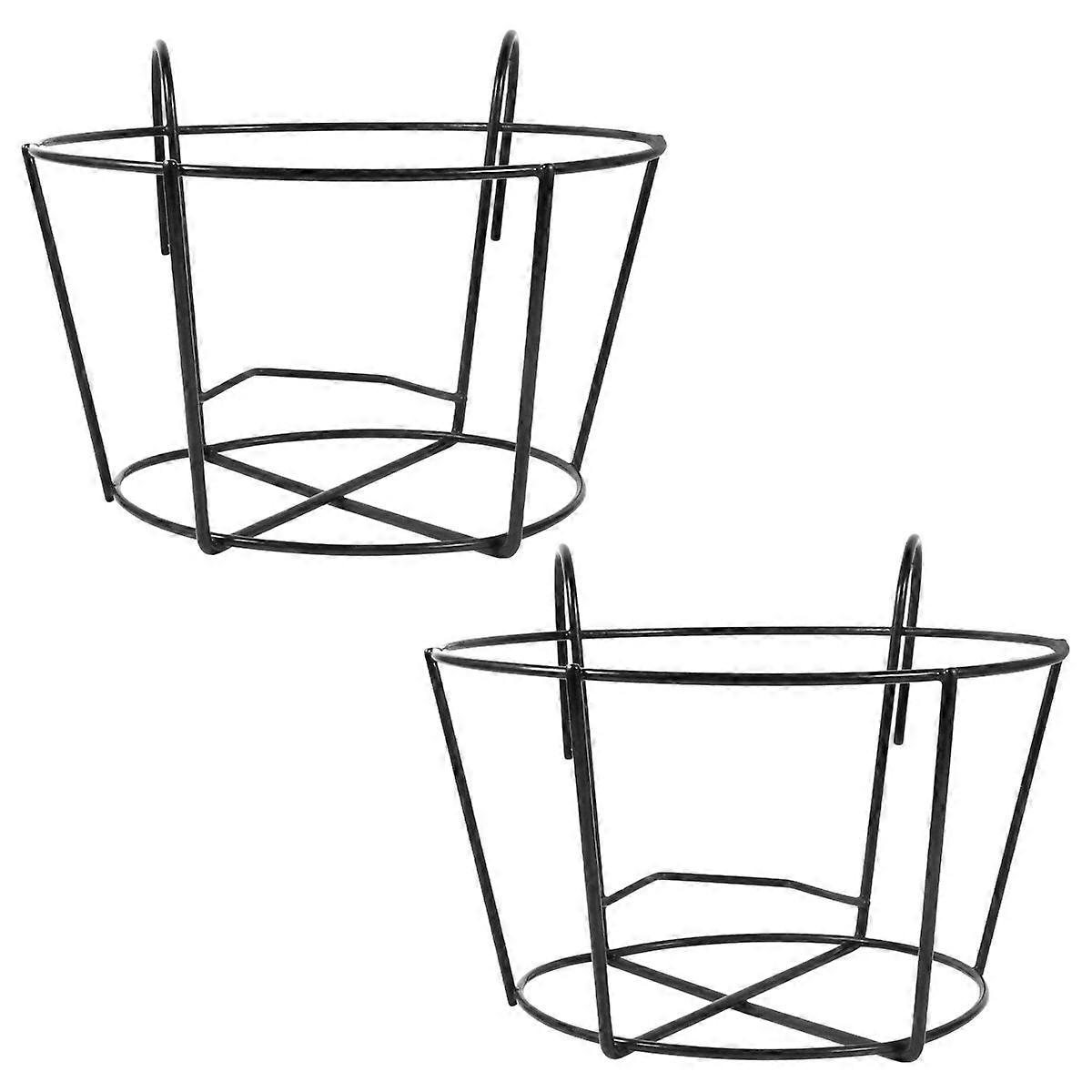 2PCSアイアンハンギング植木鉢ブラケット植木鉢ホルダープランターホームガーデンバルコニー用サポートシェルフ(ブラック、サイズXL)