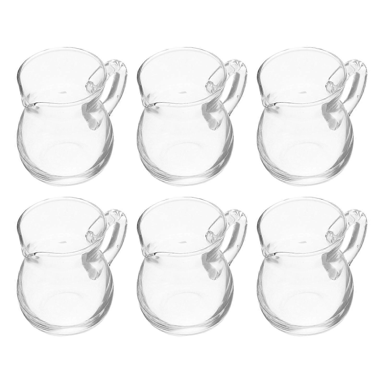6pcs Mini Glass Creamer Pitcher Transparent, Small Cream Container with Handle for Coffee, Tea, Syrup Portable, Spill Resistant Milk Dispenser