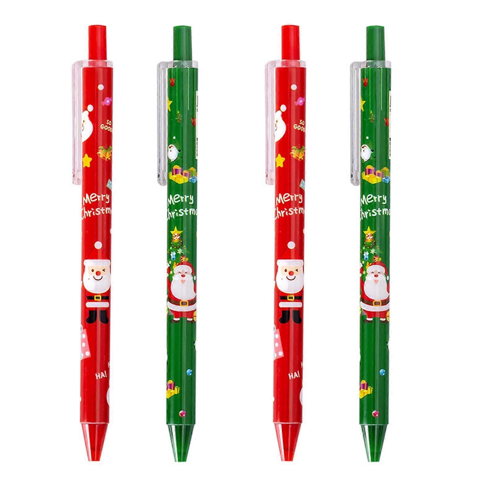 Retractable gel pen, 0.5mm tip, Christmas designs, quickdrying, smooth writing, for students, writing, stocking stuffers, 4 pieces.