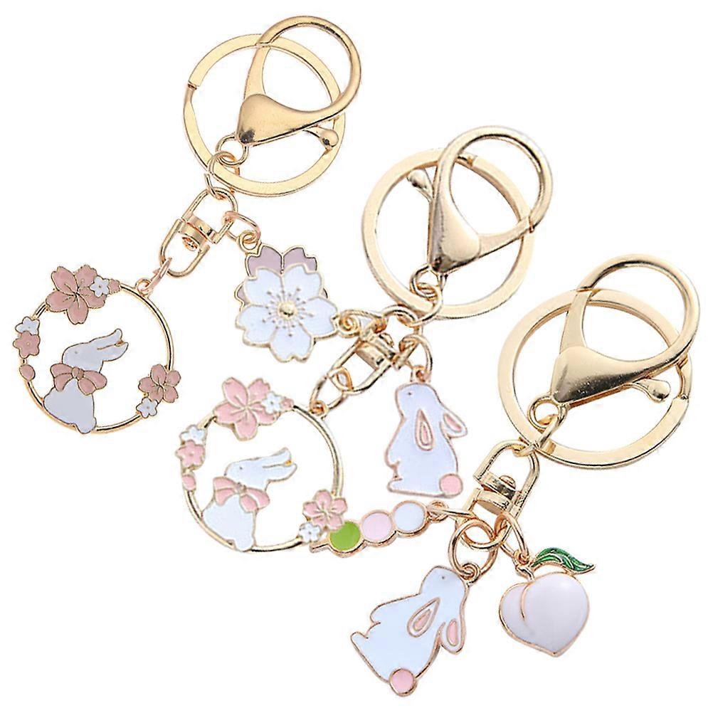 Bunny Keyring Pendant Retro Style Cherry Blossom Rabbit Shape 8.50X3.00X1.00cm Desktop Decor 3Pcs