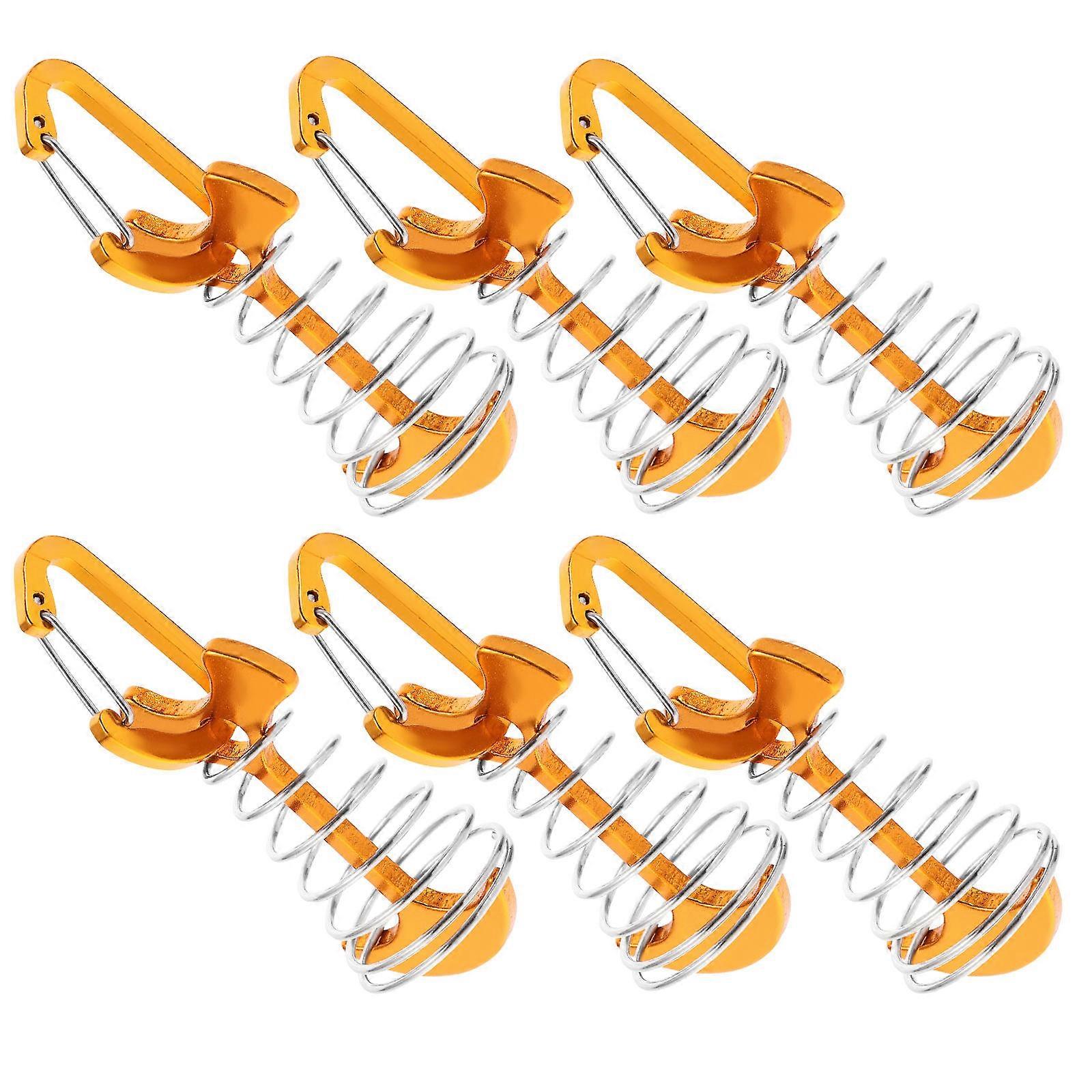 Yellow Aluminum Alloy Fish Bone Tent Pegs for Outdoor Use 6 Sets Safe and Durable