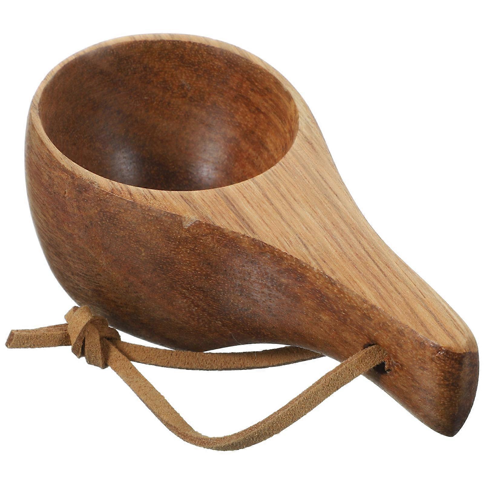 Wooden Coffee Mug with Craftsmanship and Unique Spoon Shape for Home Use Light Brown