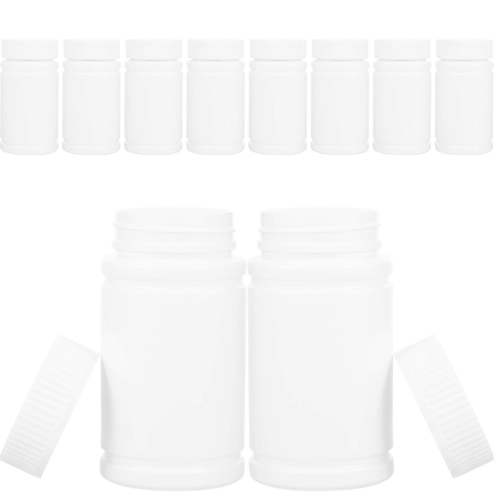 Portable Medicine Storage Container White Plastic Empty Bottle with Screw Caps for Daily Use 10 Pieces