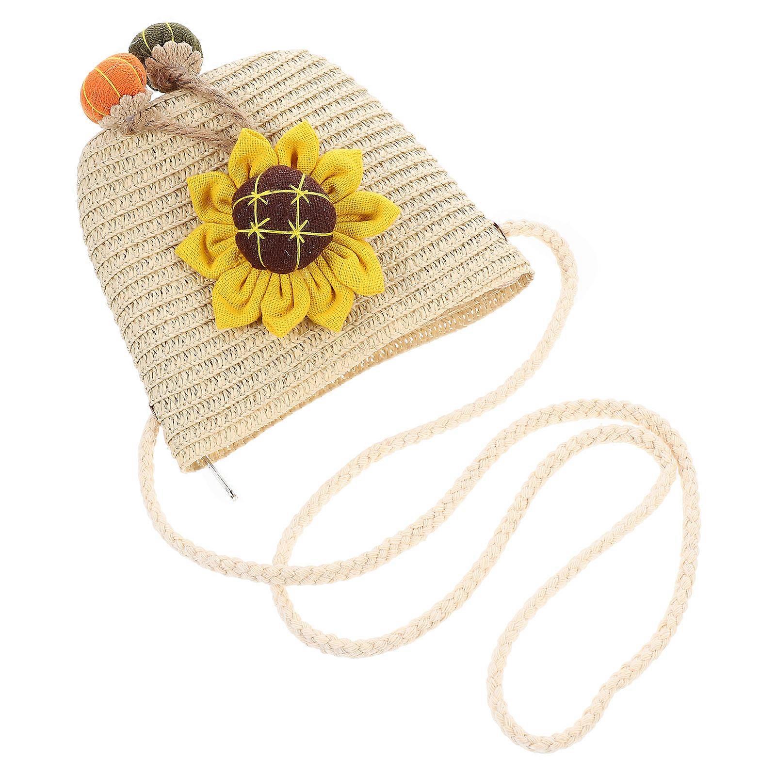 Stylish Beige Crossbody Straw Bag with Pattern, Portable Shoulder Pouch for Essentials Storage
