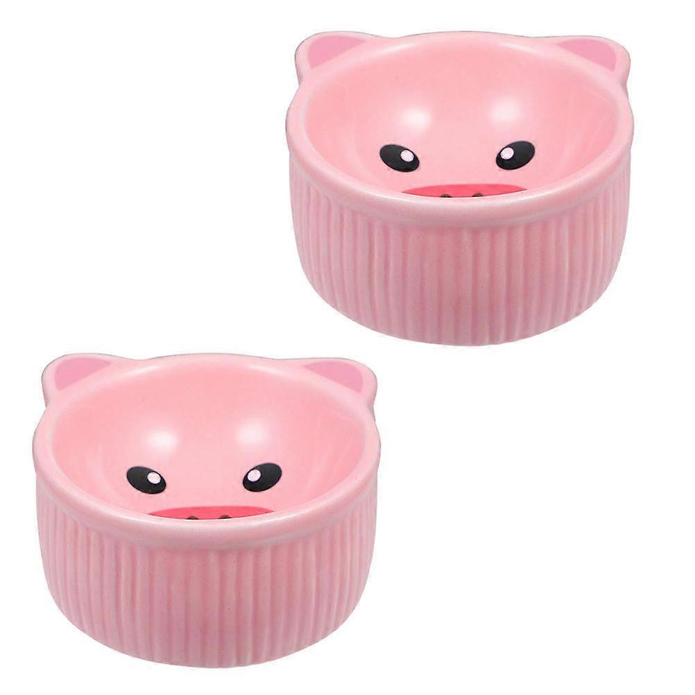 2pcs Ceramic Hamster Bowls, Adorable Cartoon Pet Feeder, Non Tip Design, Food and Water Dish for Hamsters and Chinchillas, Easy to Hold