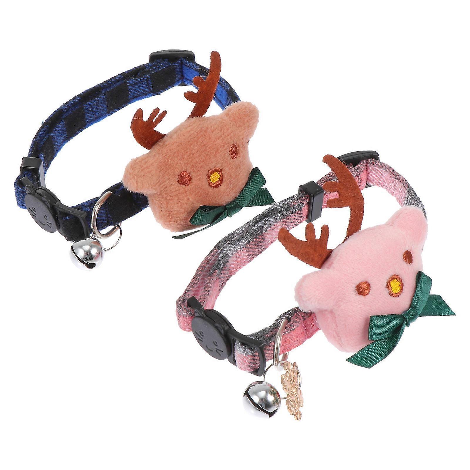 Adjustable Pet Collar For Cats And Dogs In Christmas Style With Bowknot Design 2 Pcs