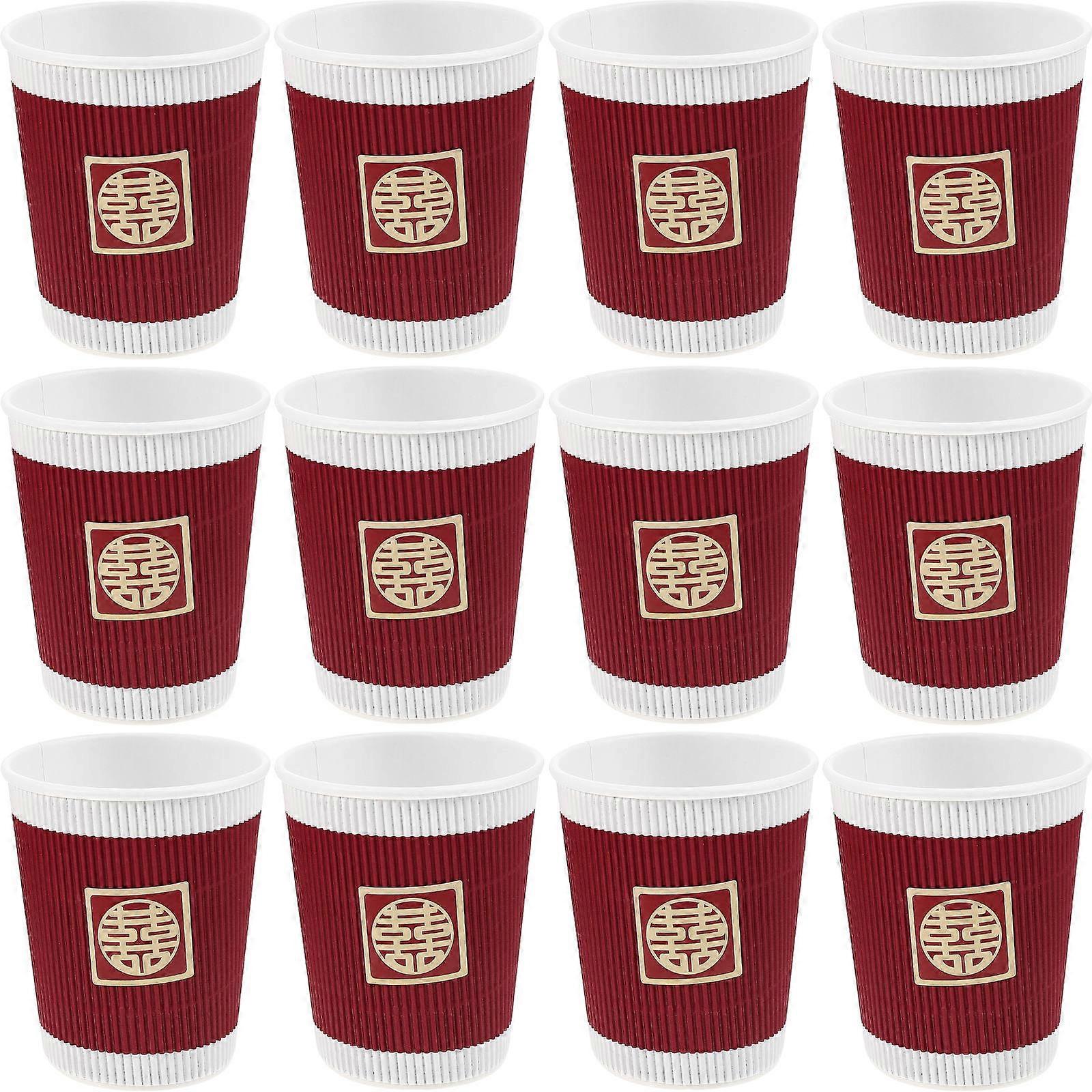 20Pcs Red Wedding Disposable Cups For Outdoor Parties Featuring Classical Chinese Wedding Style Functioning As One-Time Use Paper Cups