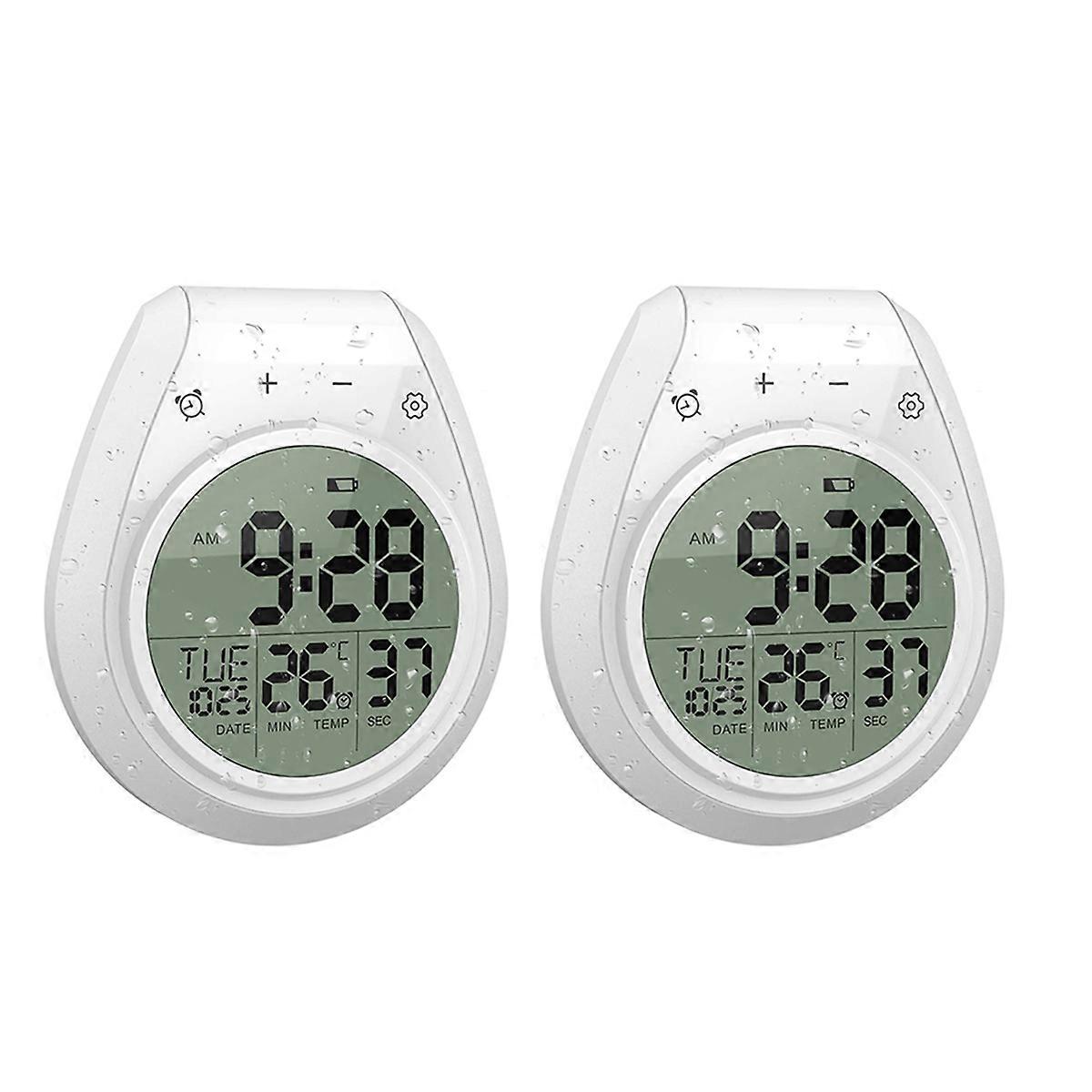 2X Digital Shower Clock Waterproof, Bathroom Timer Clock, Digital Kitchen Wall Clock, LCD Display, 1
