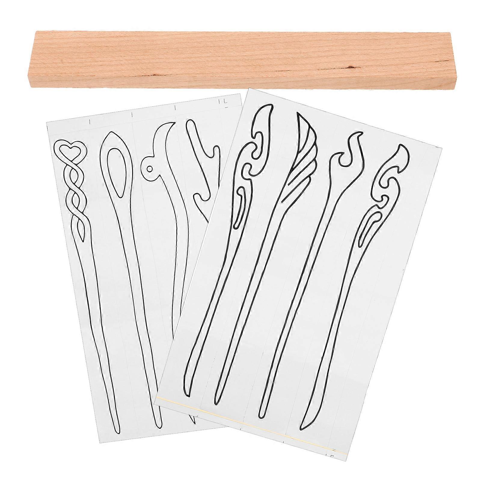 1 Set Wooden Hairpin Crafting Supply Natural Wood Material for DIY Jewelry Hairpin Making Block Versatile Hair Clasp Craft Wood Block with Design