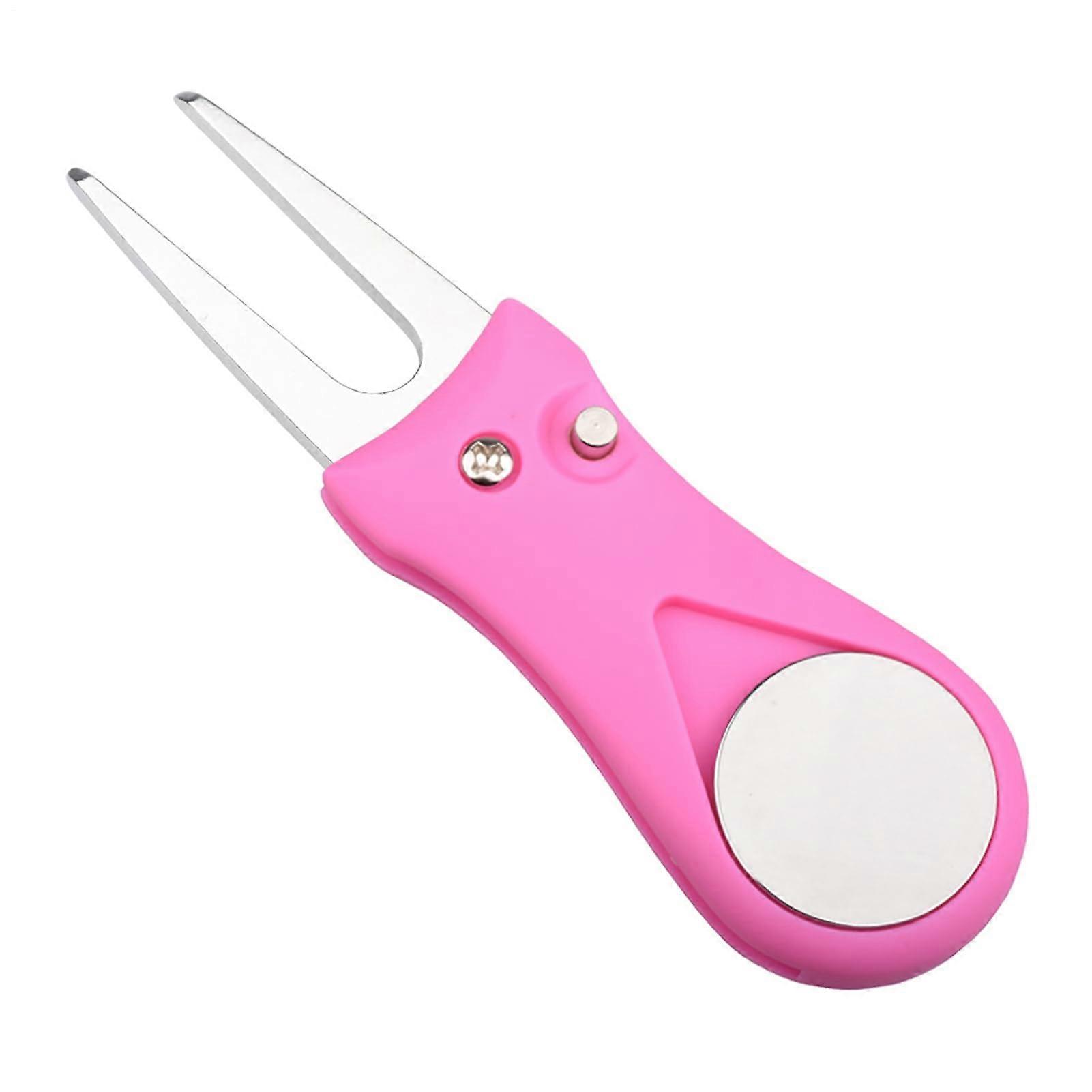 Golf Divot  Tool, Folding Fork Tool Switch, MultiPurpose Golf  Tool with PopUp Button, Portable Accessory Pink Ref: 1524