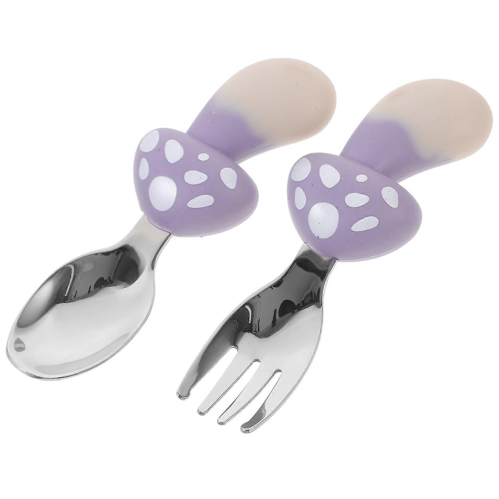 Silicone Eating Utensils For Babies Suitable For Mealtime Two-Piece Fork Spoon Set With Short Handles