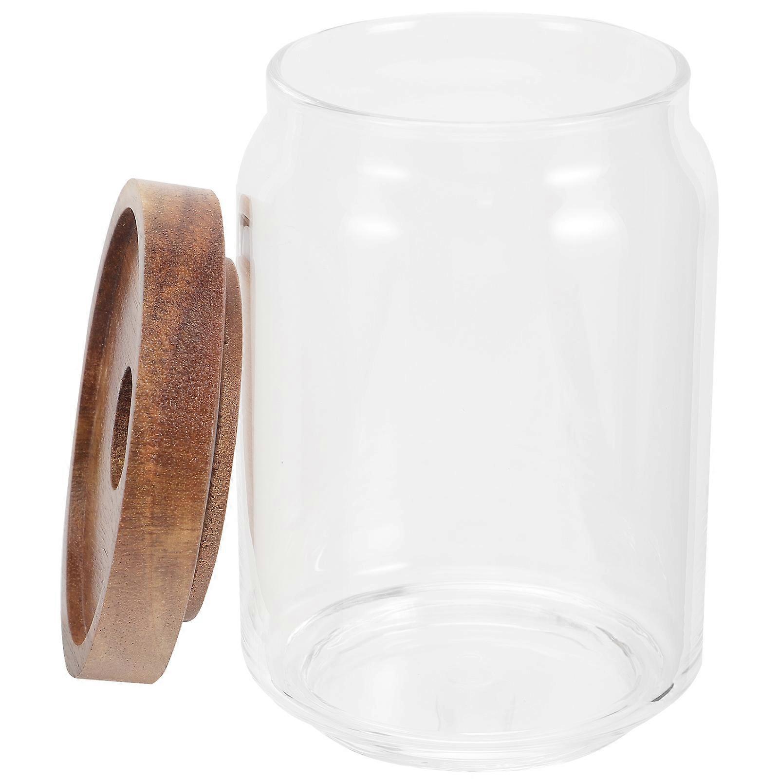 Glass Airtight Storage Jar with Wooden Lid for Cereals, Dry Foods, Coffee, Tea, Sugar, and Nuts – Transparent Kitchen Canister for Food Organization