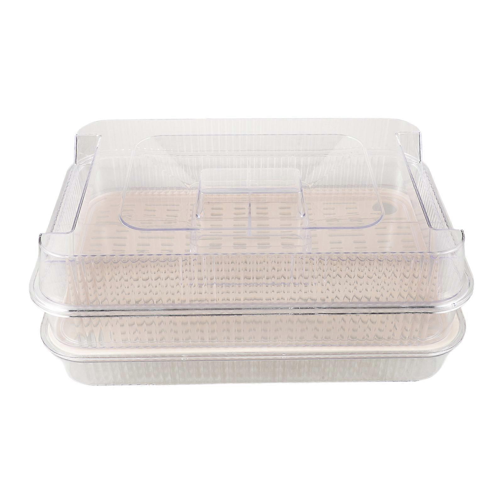 Chilled Buffet Serving Tray with Drain, Clear Plastic Multi Compartment Platter for Fruits, Veggies, and Cold Foods