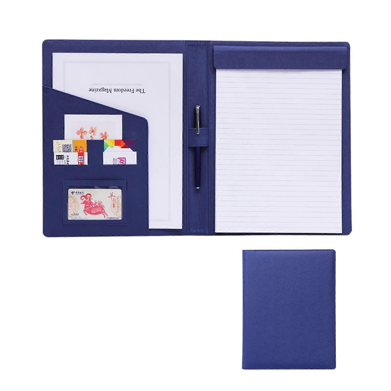 Portfolio Folder A4 PU Leather Writing Case Blue Unisex, Conference Case, CV Folder, Business Card Holder, No Notepad