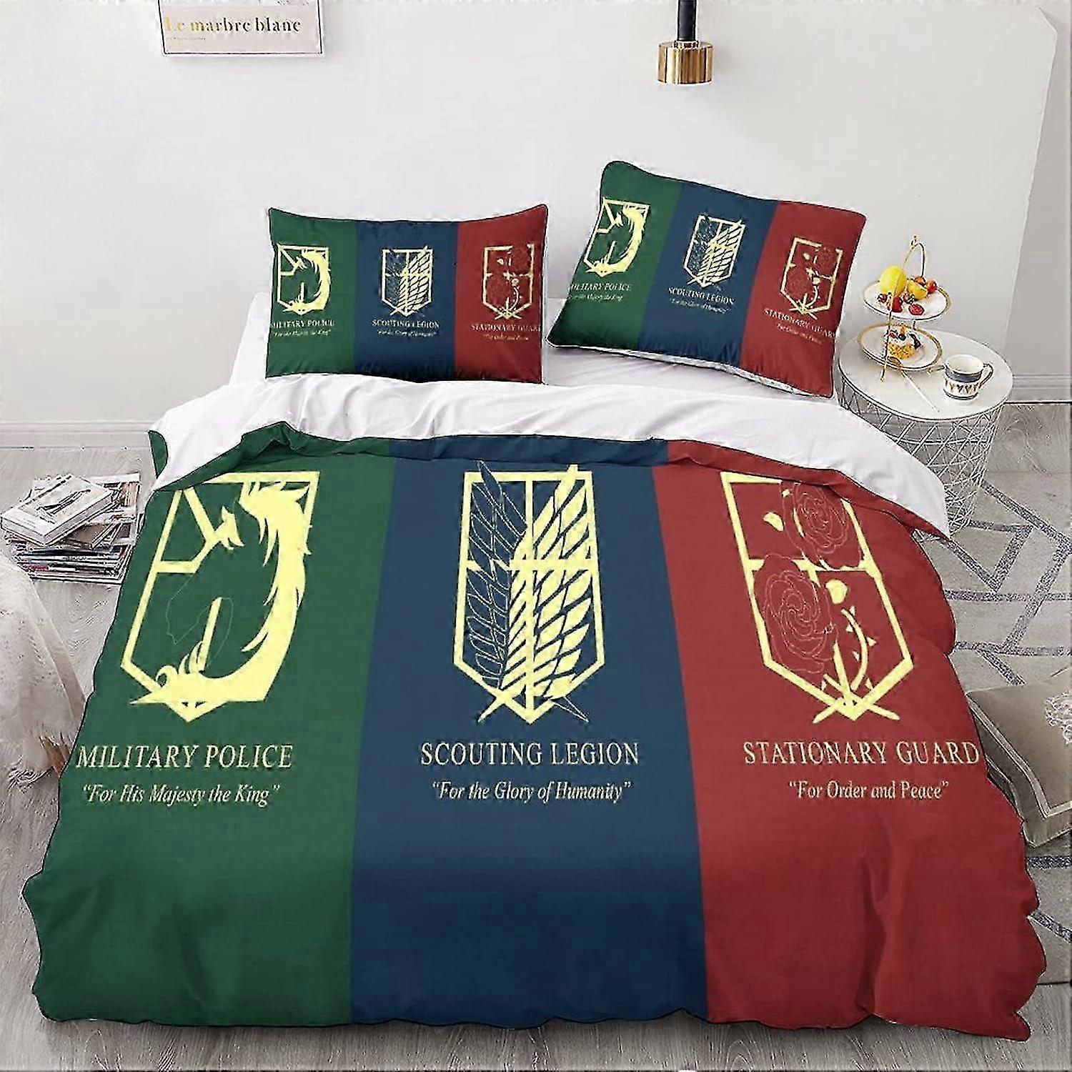 Zestaw pościeli z mikrofibry Attack on Titan Japan Anime Print, z poszewką na kołdrę i poszewkami na poduszki, odpowiedni dla chłopców i dziewcząt Doublex 135*200CM 2025