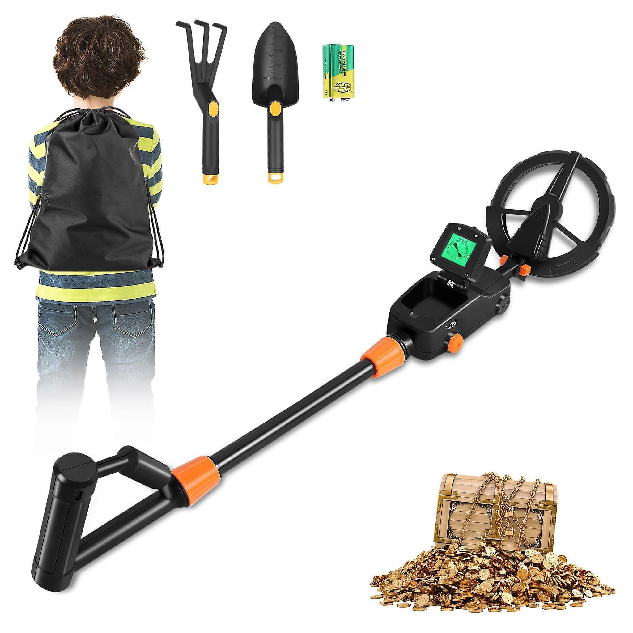 Children's Metal Detector with LCD Display and Search Coil, Highly Sensitive Treasure Hunt Kit for Adults and Kids, Includes Claw and Spade