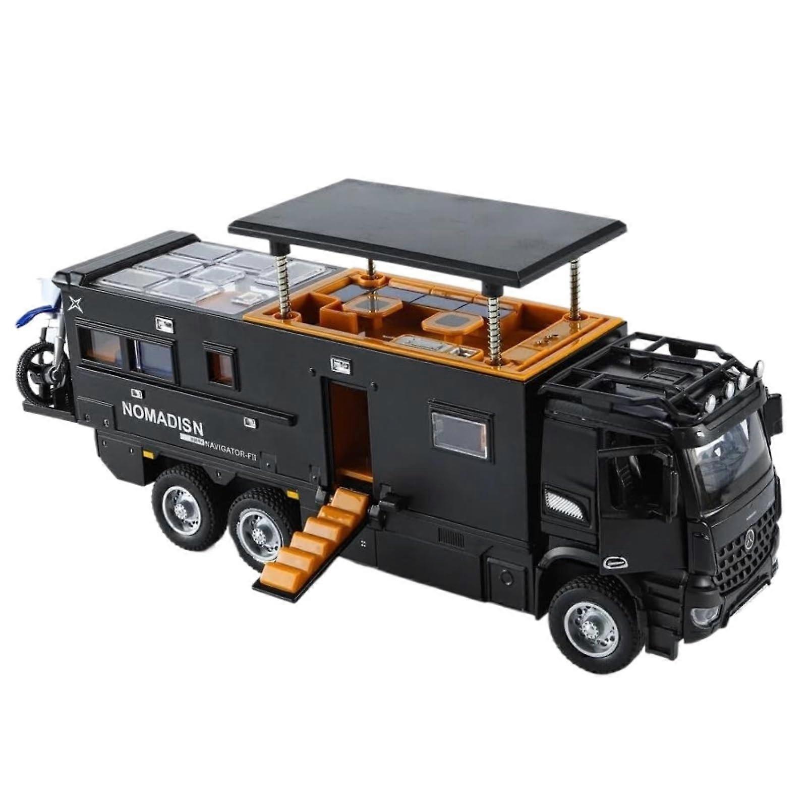 1:24 Scale Model Car for Nomadism RV Model, DieCast Alloy, Sound and Light Effects,  Simulated Model Vehicle, Finished Car Model (Black)