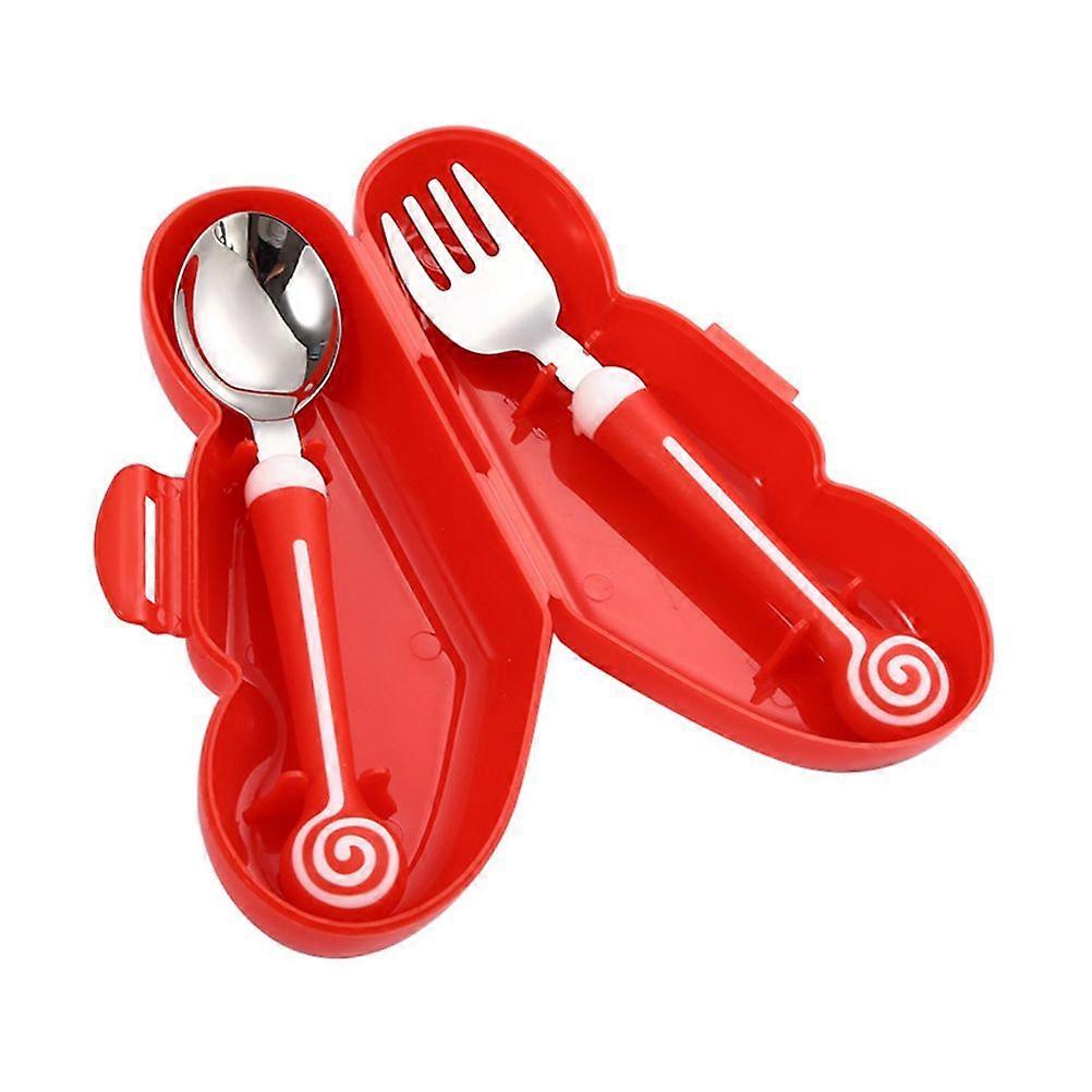 1 Set Kids Tableware Silicone Handle Learning Spoon Fork Toddler Eating Tool
