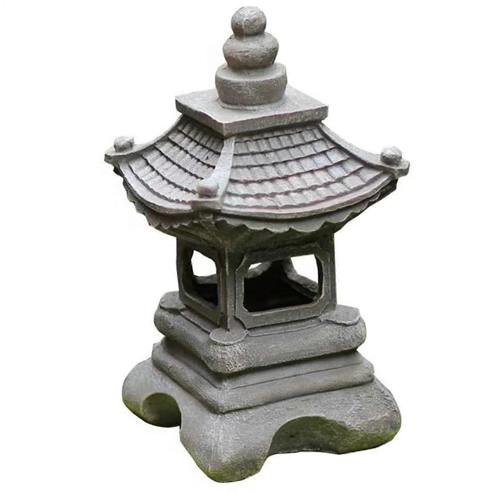 Solar Pagoda Lantern, Resin Lamp, Four-Corner Pavilion Style, Retro Stone Tower Nightlight, Small Villa Palace Lantern